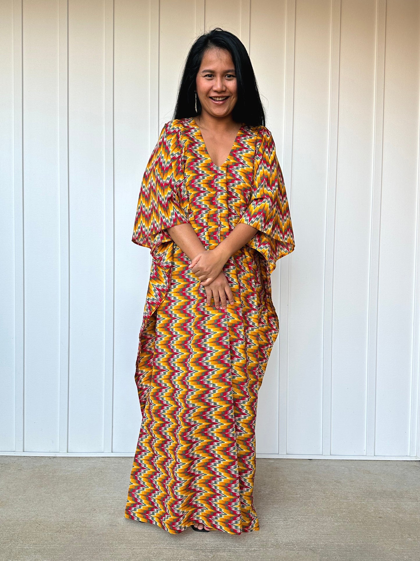 MALA handworks 56 Evelyn Kaftan in Yellow and Abstract Pattern