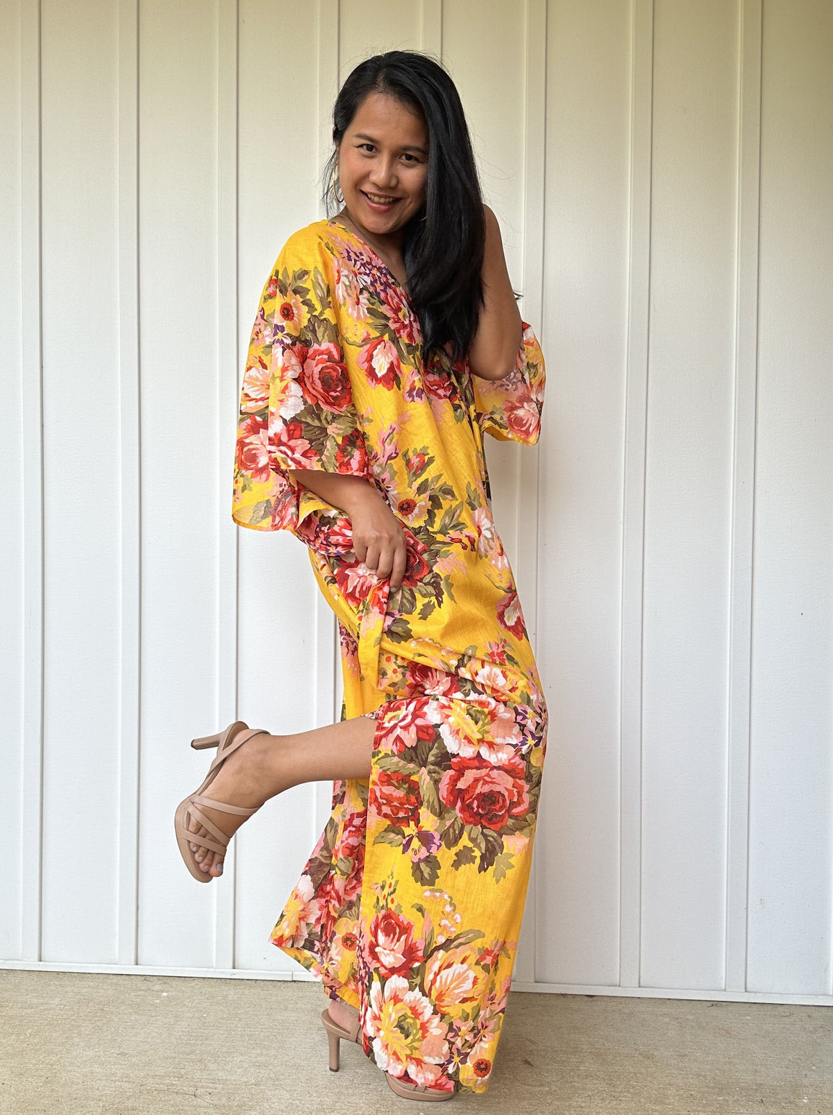 MALA handworks  56 Evelyn Kaftan in Yellow and Floral Pattern