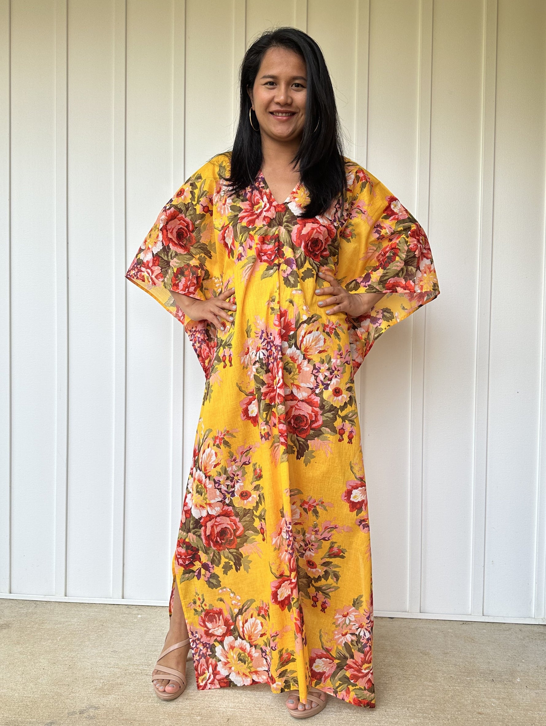 MALA handworks 56 Evelyn Kaftan in Yellow and Floral Pattern