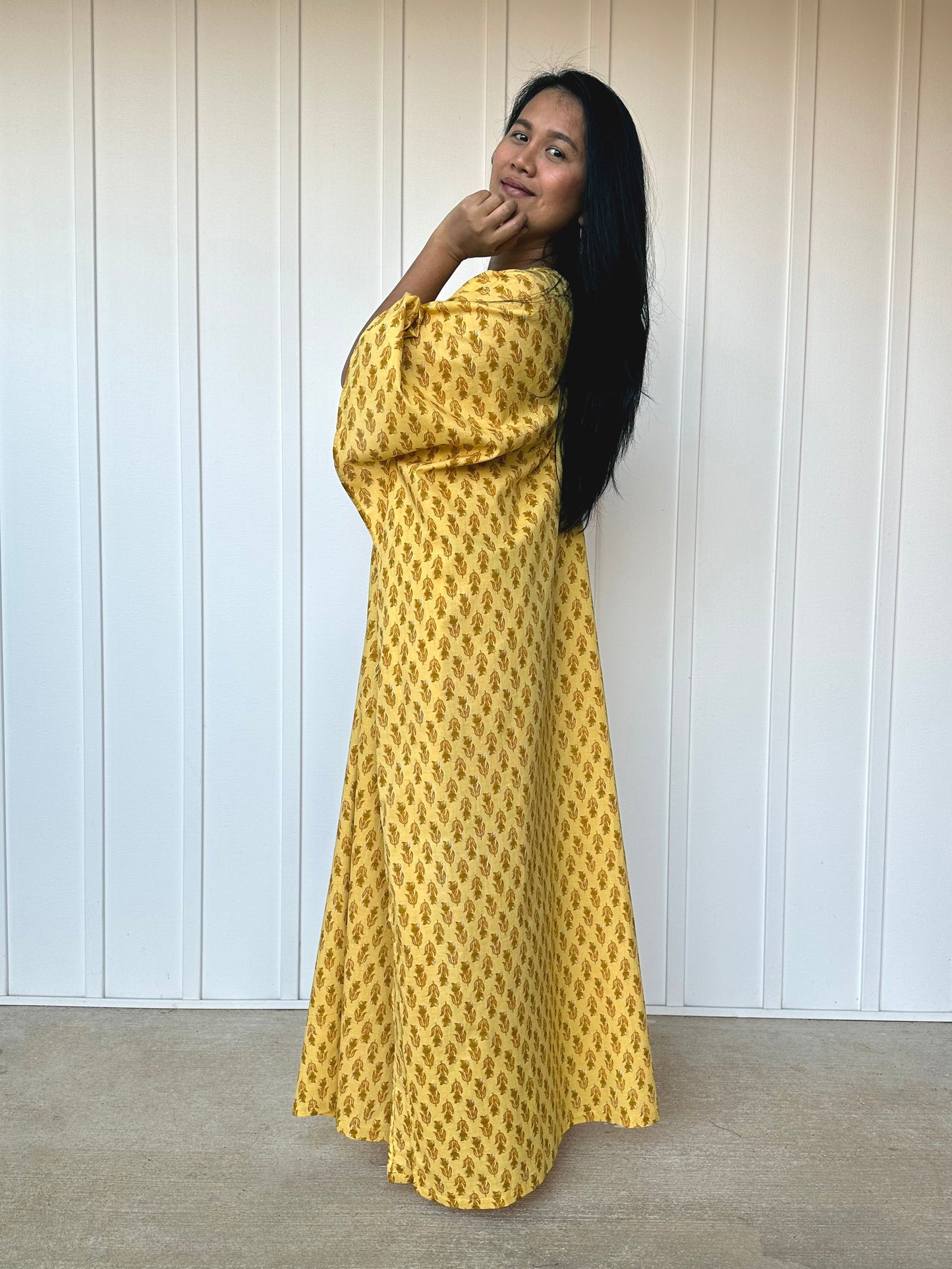 MALA handworks 56 Evelyn Kaftan in Yellow and Floral Pattern