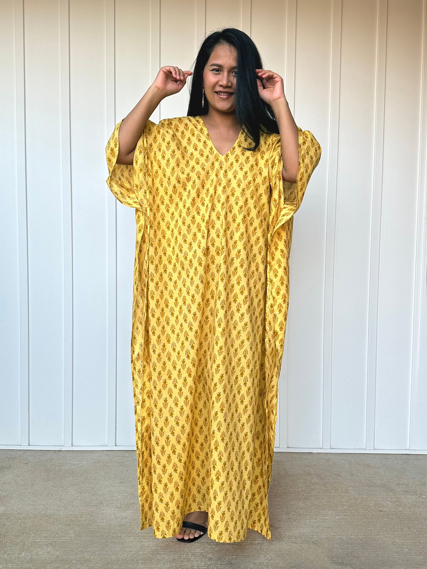 MALA handworks 56 Evelyn Kaftan in Yellow and Floral Pattern