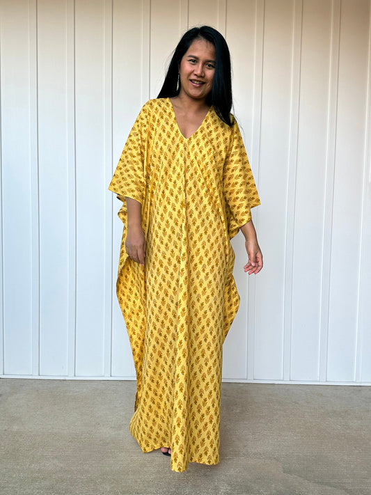 MALA handworks 56 Evelyn Kaftan in Yellow and Floral Pattern