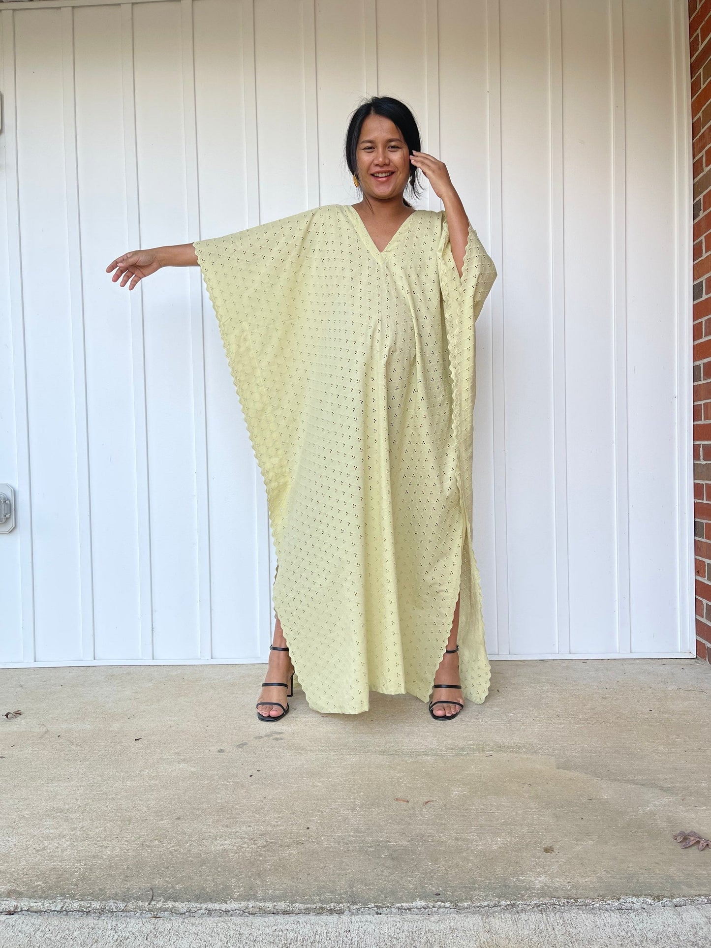 MALA handworks Evelyn Kaftan in Yellow and Lace