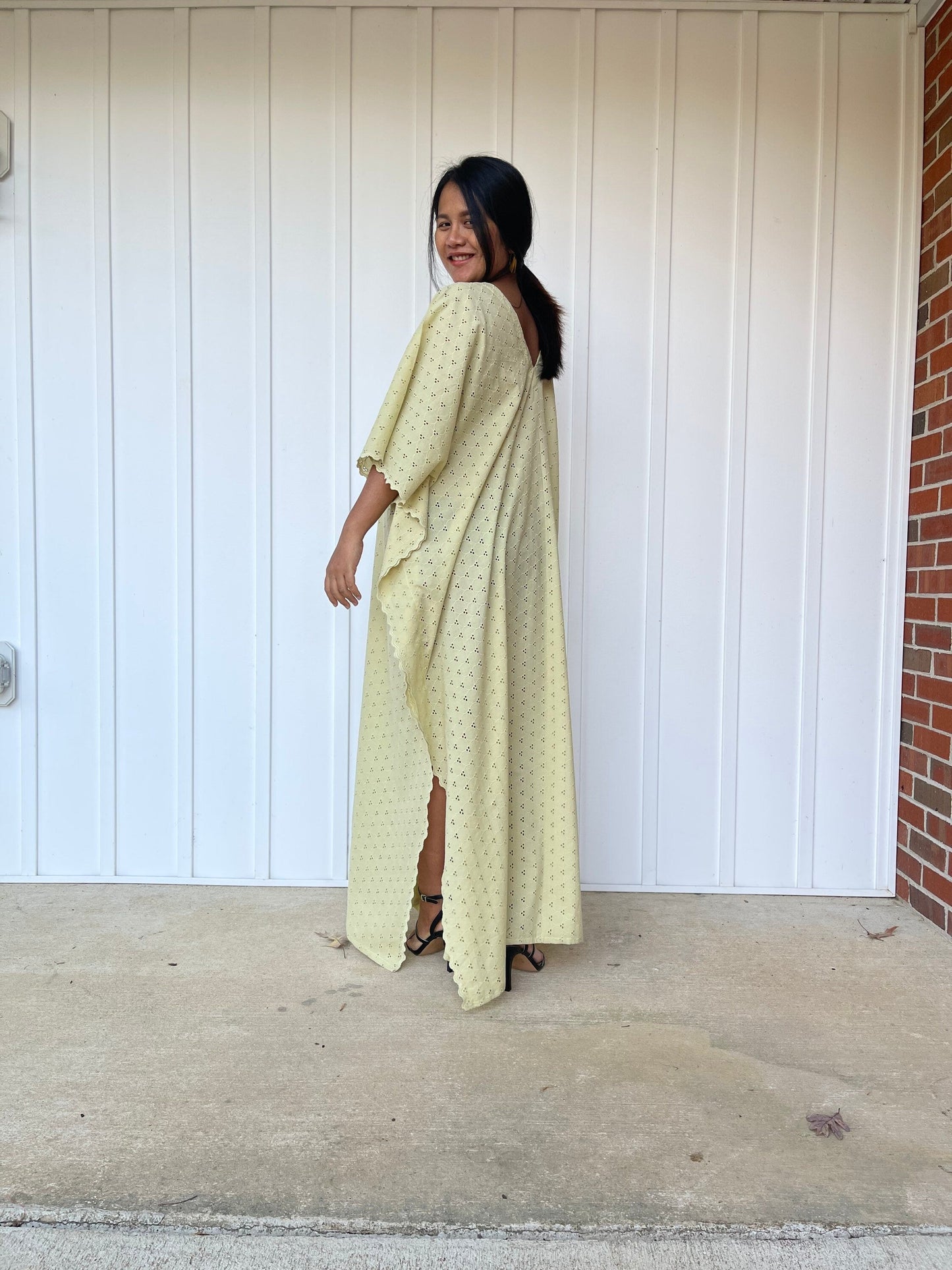 MALA handworks Evelyn Kaftan in Yellow and Lace