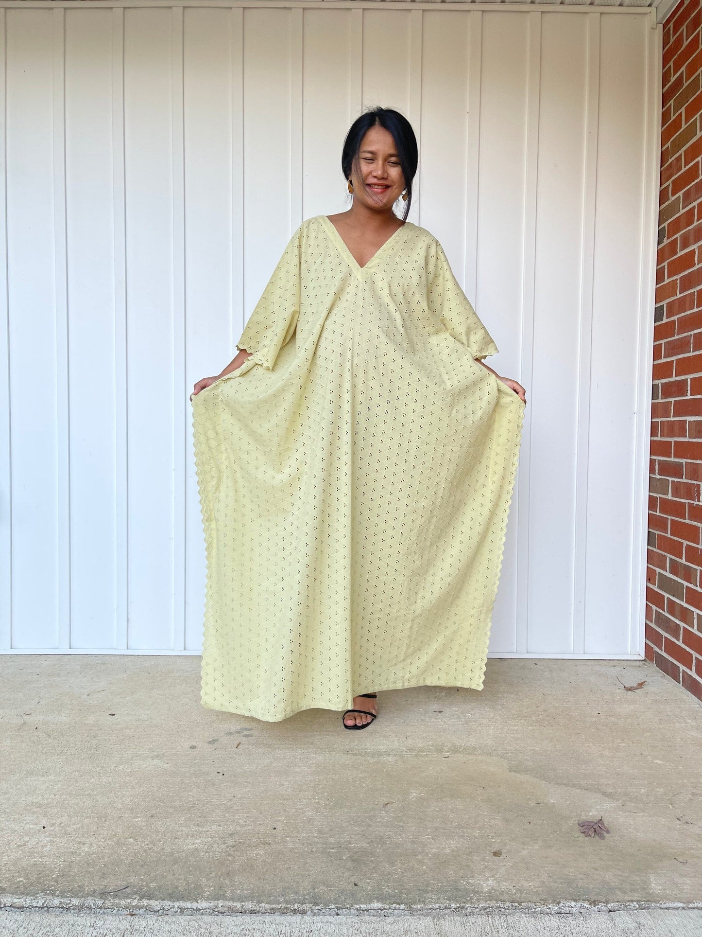 MALA handworks Evelyn Kaftan in Yellow and Lace