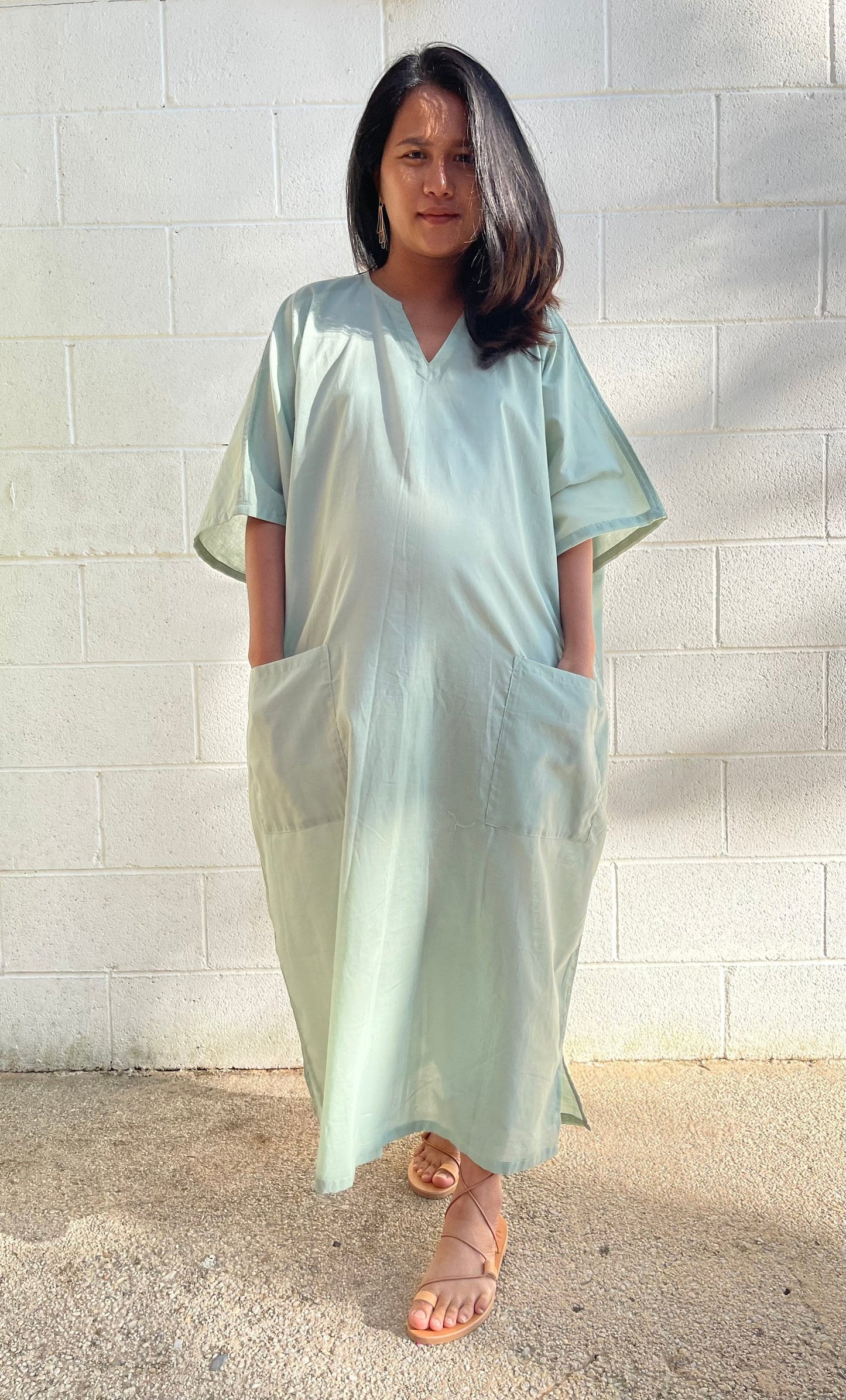 MALA handworks Evelyn semi sheer Kaftan in Light Green with Pockets - Limited Edition
