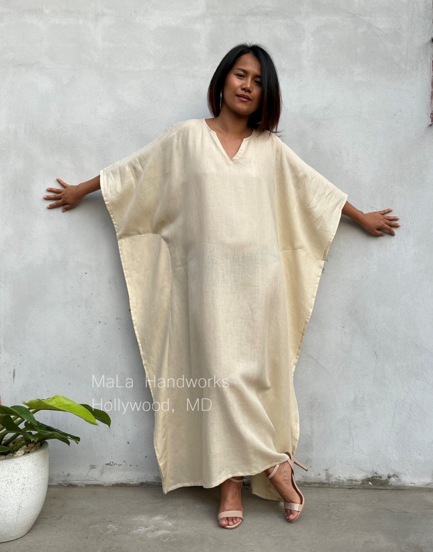 MALA handworks Evelyn semi sheer Kaftan in off White - Limited Edition