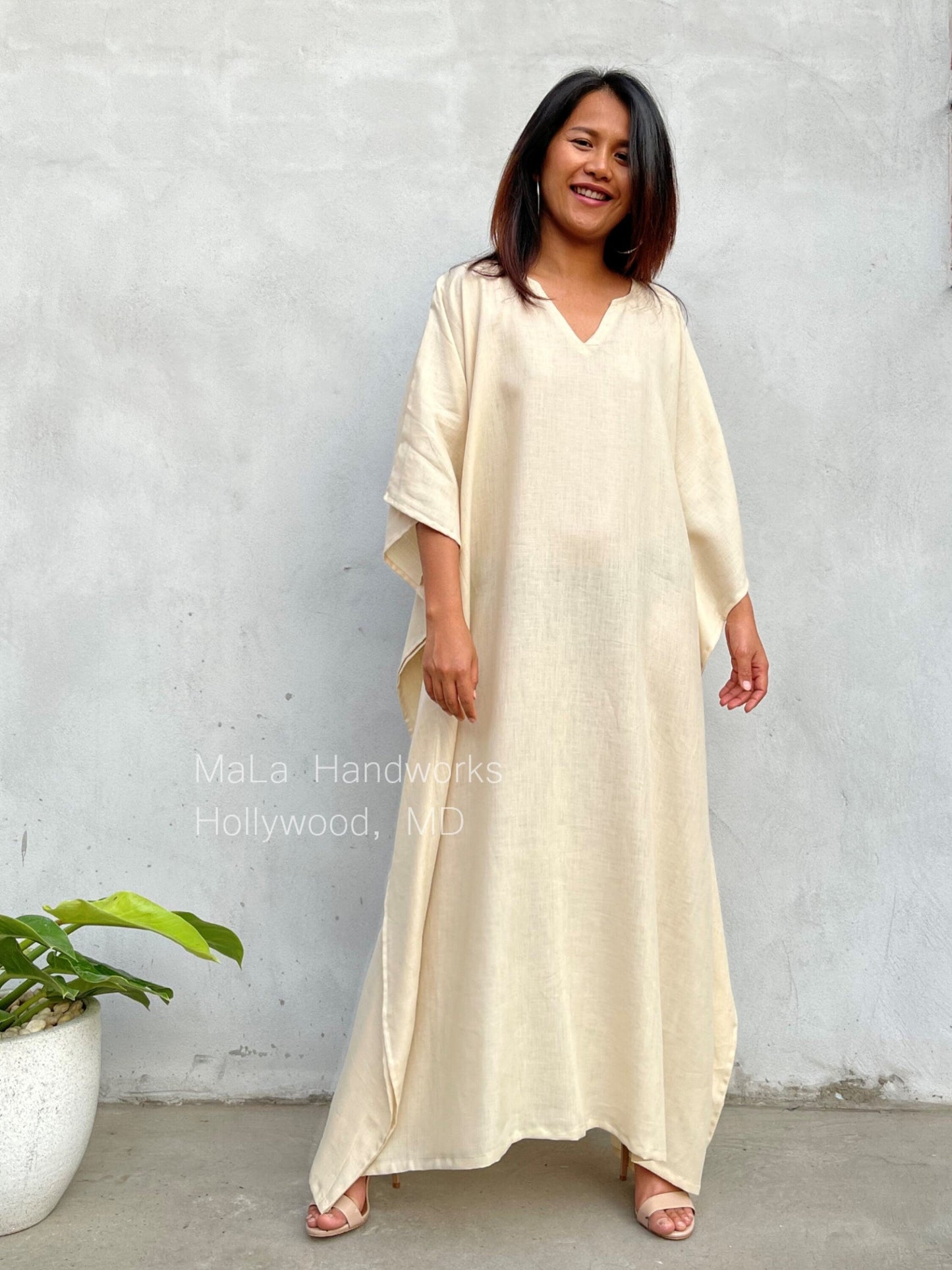 MALA handworks Evelyn semi sheer Kaftan in off White - Limited Edition