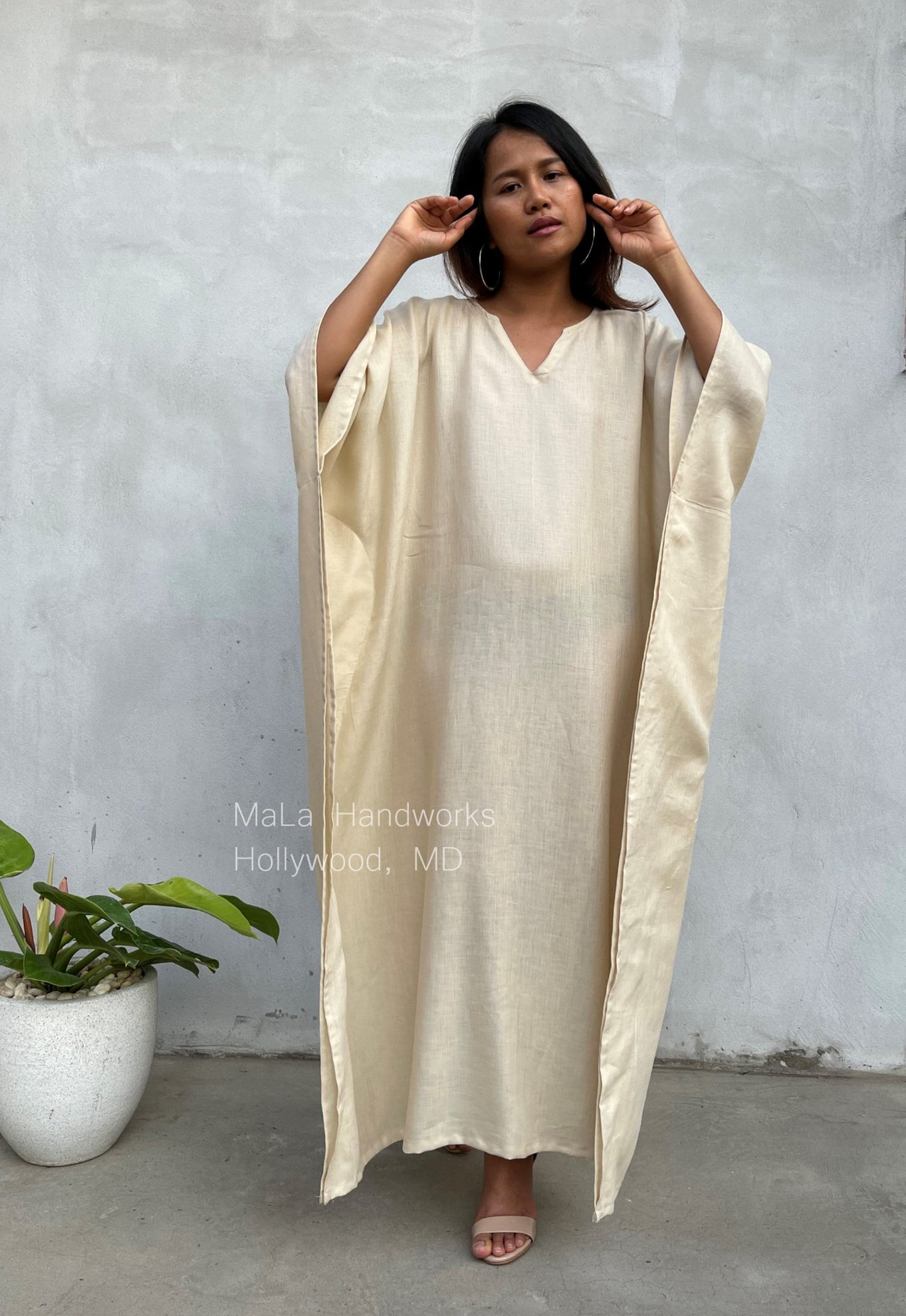 MALA handworks Evelyn semi sheer Kaftan in off White - Limited Edition