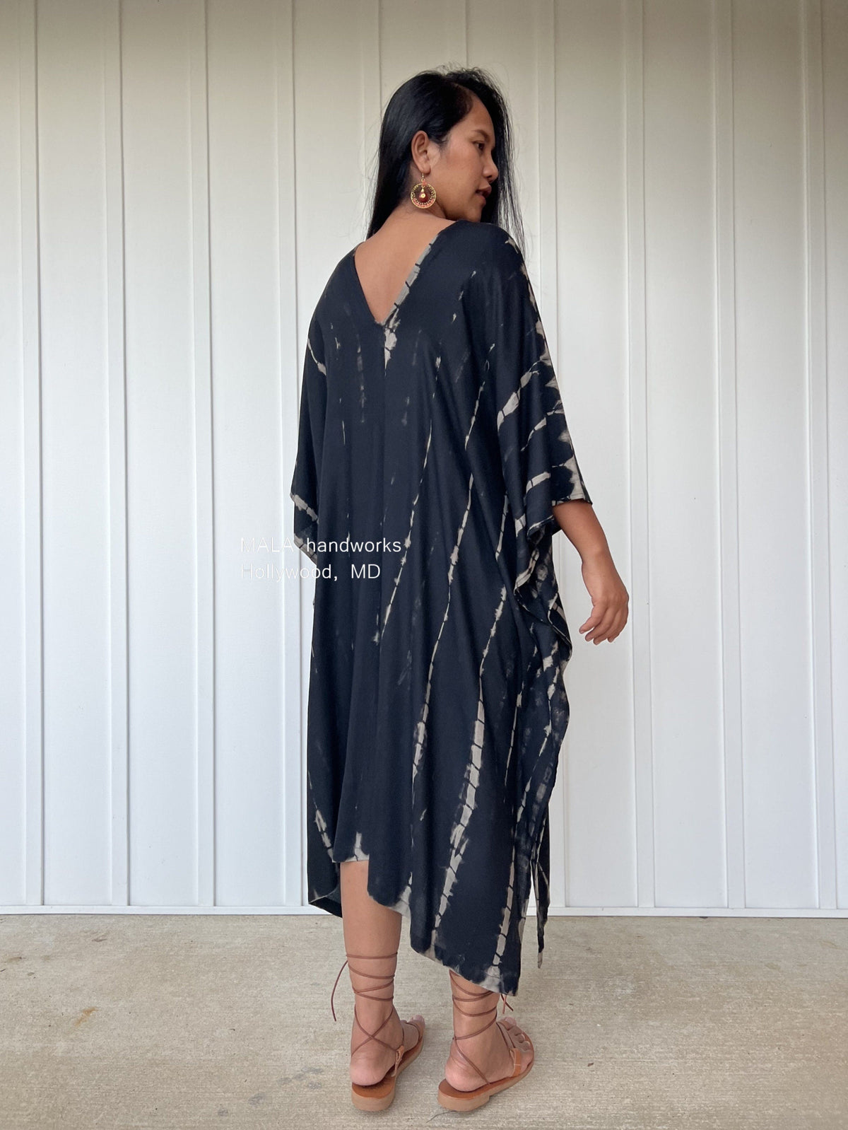 MALA handworks  Fiona Midi Kaftan in Black Tie Dye