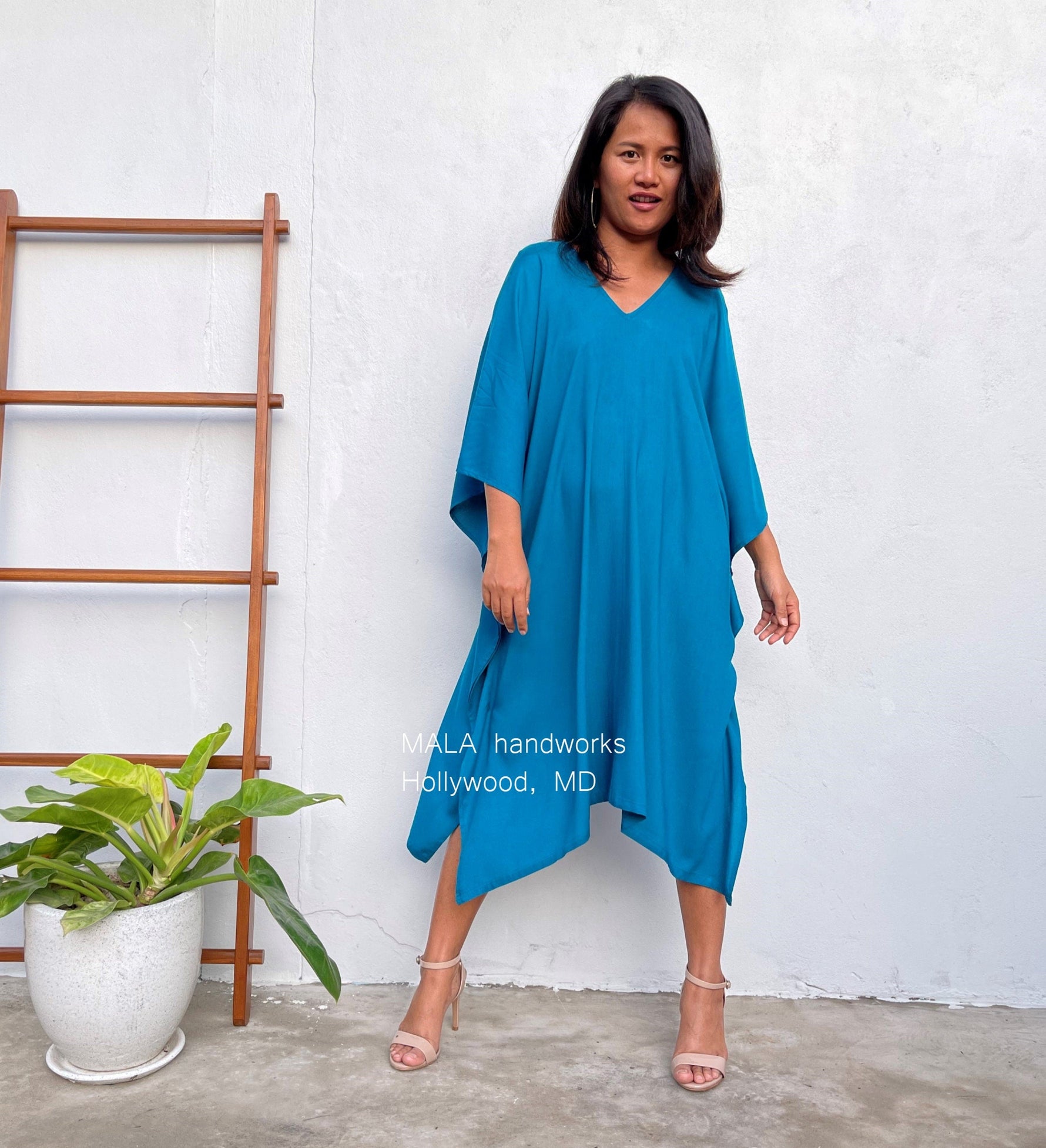 MALA handworks Fiona Midi Kaftan in Blue Teal