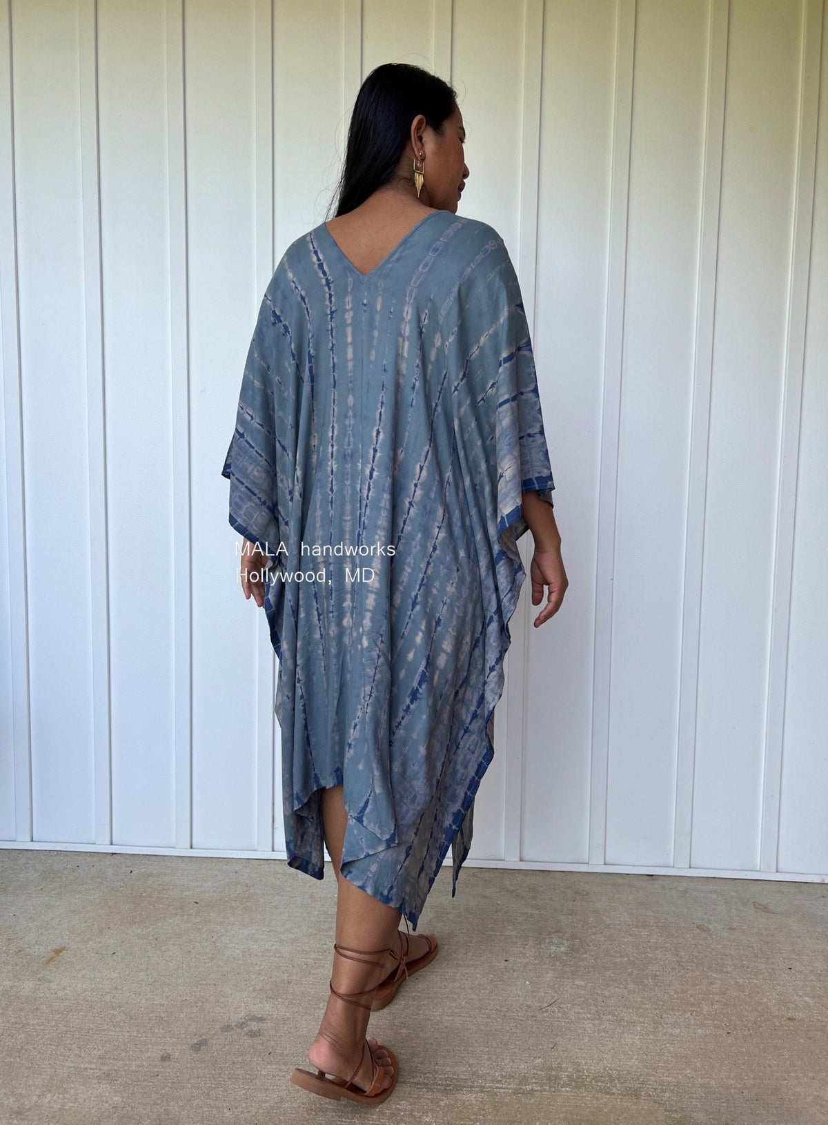 MALA handworks  Fiona Midi Kaftan in Gray and Blue Tie Dye