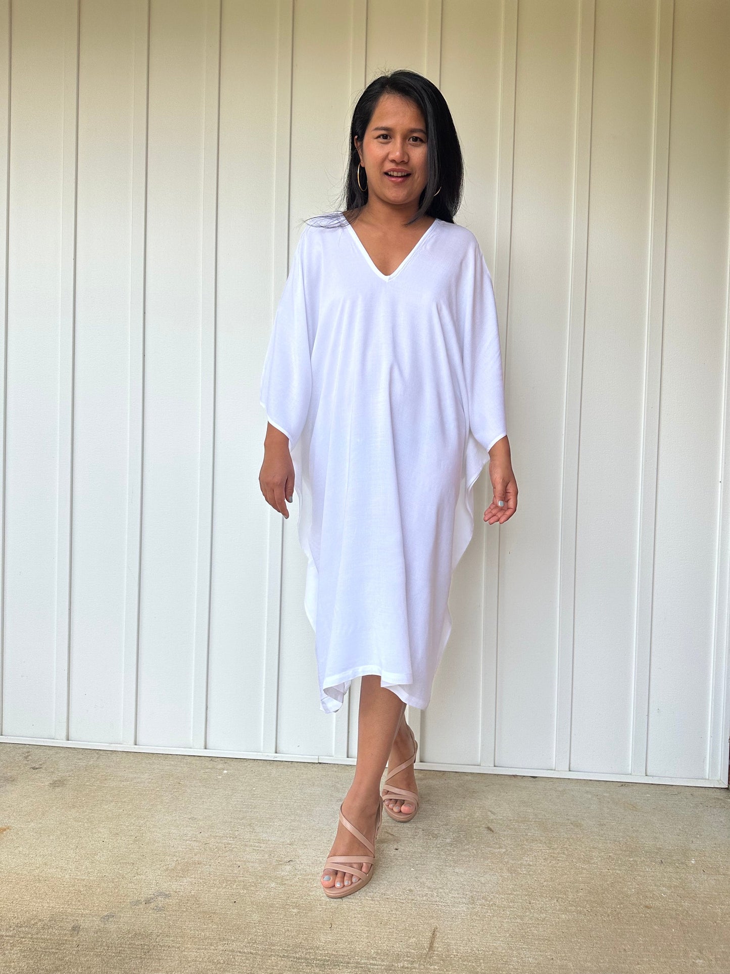 MALA handworks Fiona Midi Kaftan in Sheer White