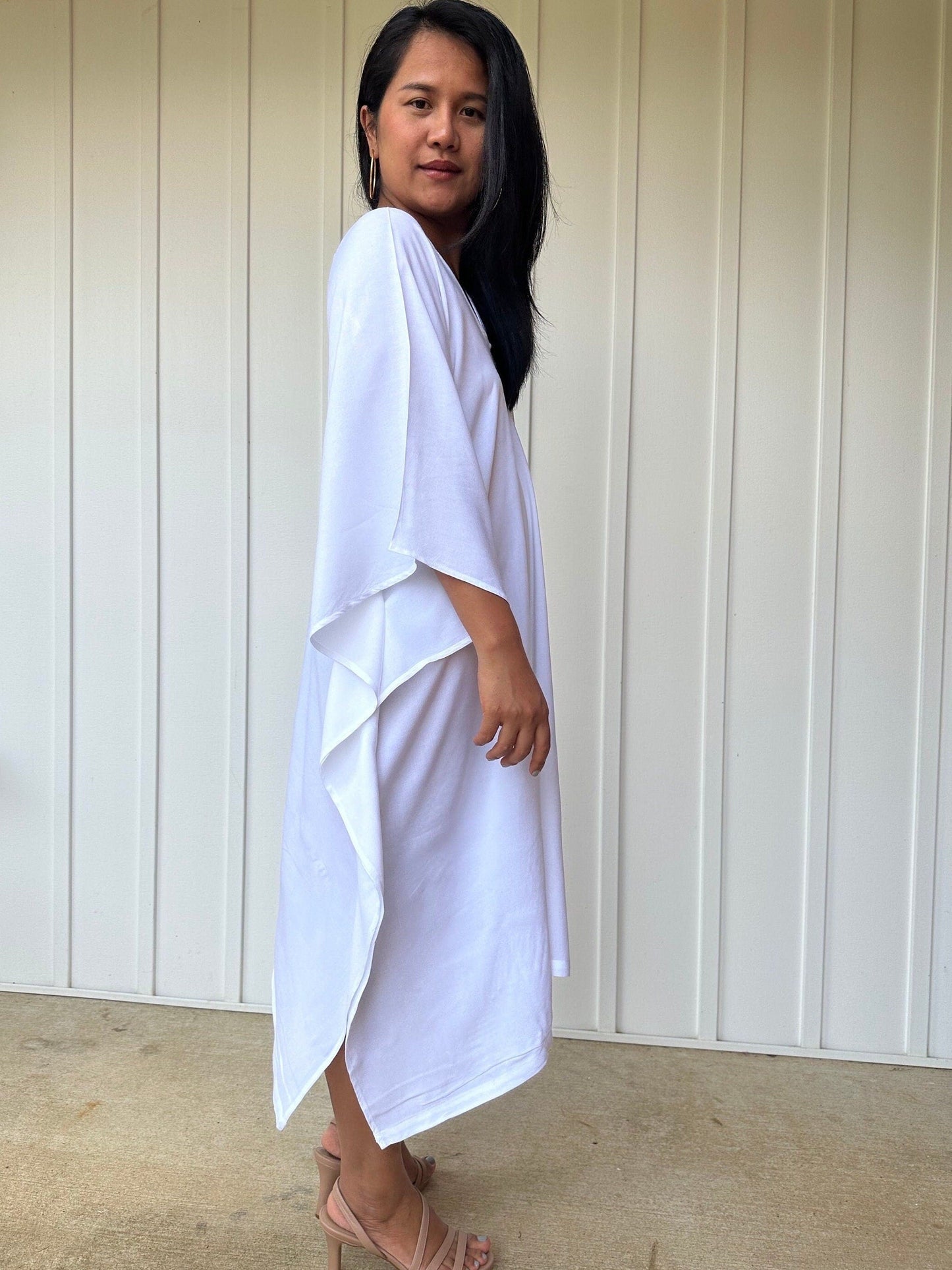 MALA handworks Fiona Midi Kaftan in Sheer White