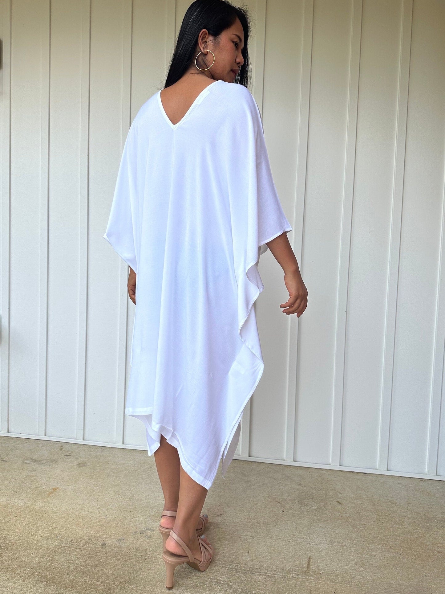 MALA handworks Fiona Midi Kaftan in Sheer White
