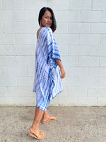 MALA handworks Fiona Midi Kaftan in White and Blue Tie Dye