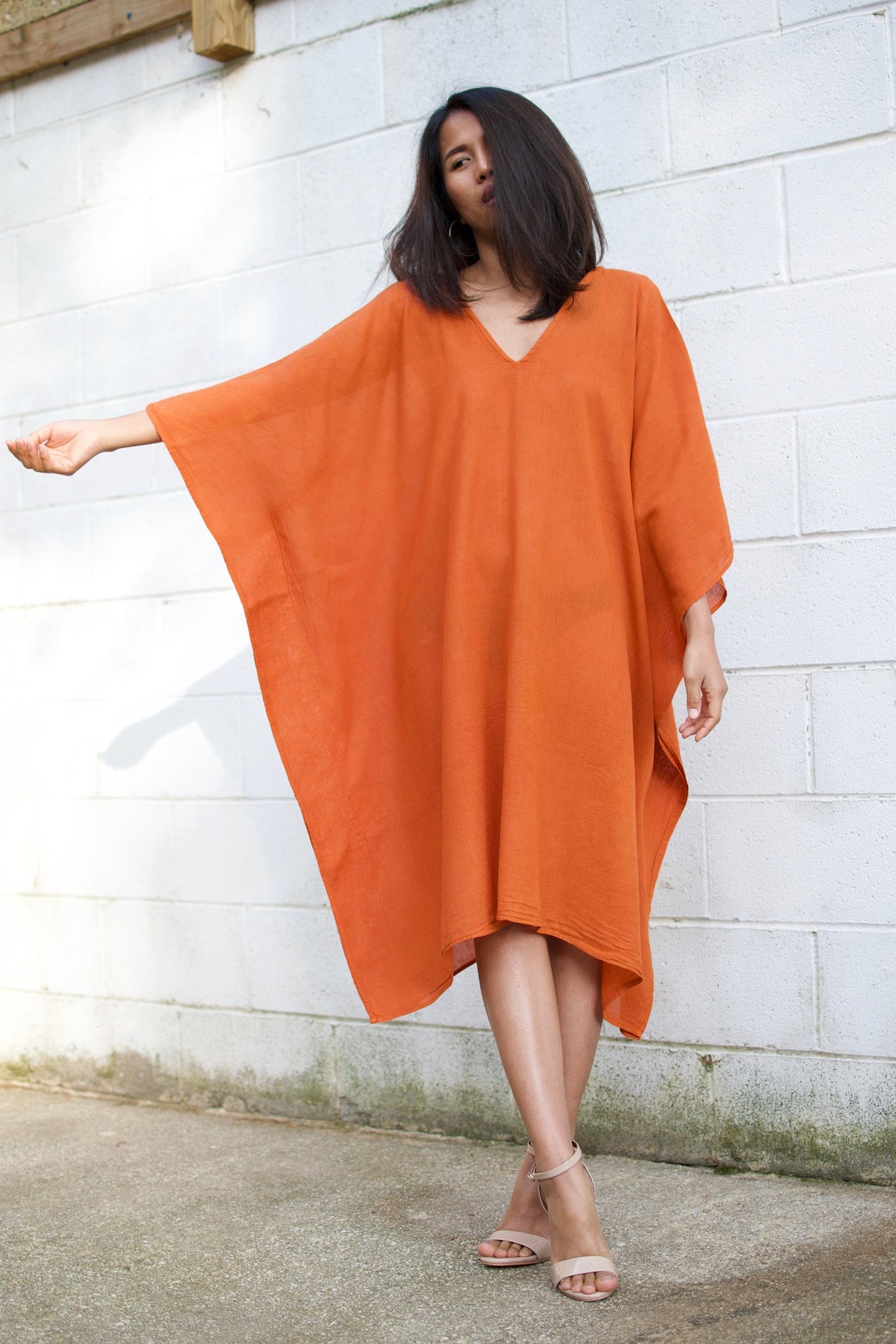 MALA handworks  Flora Midi Kaftan in Rust Orange