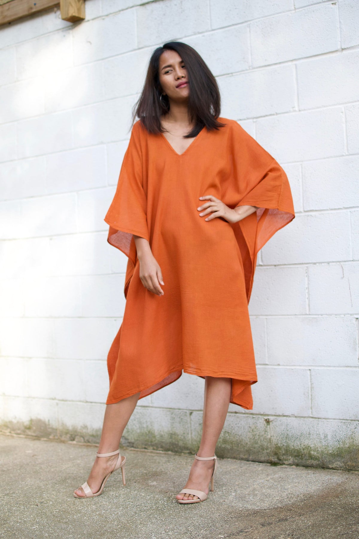 MALA handworks  Flora Midi Kaftan in Rust Orange