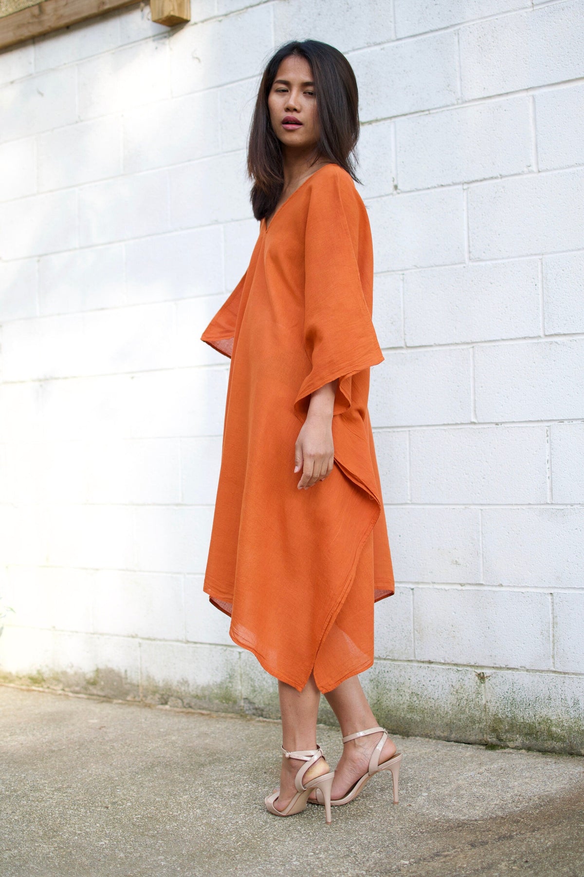 MALA handworks  Flora Midi Kaftan in Rust Orange