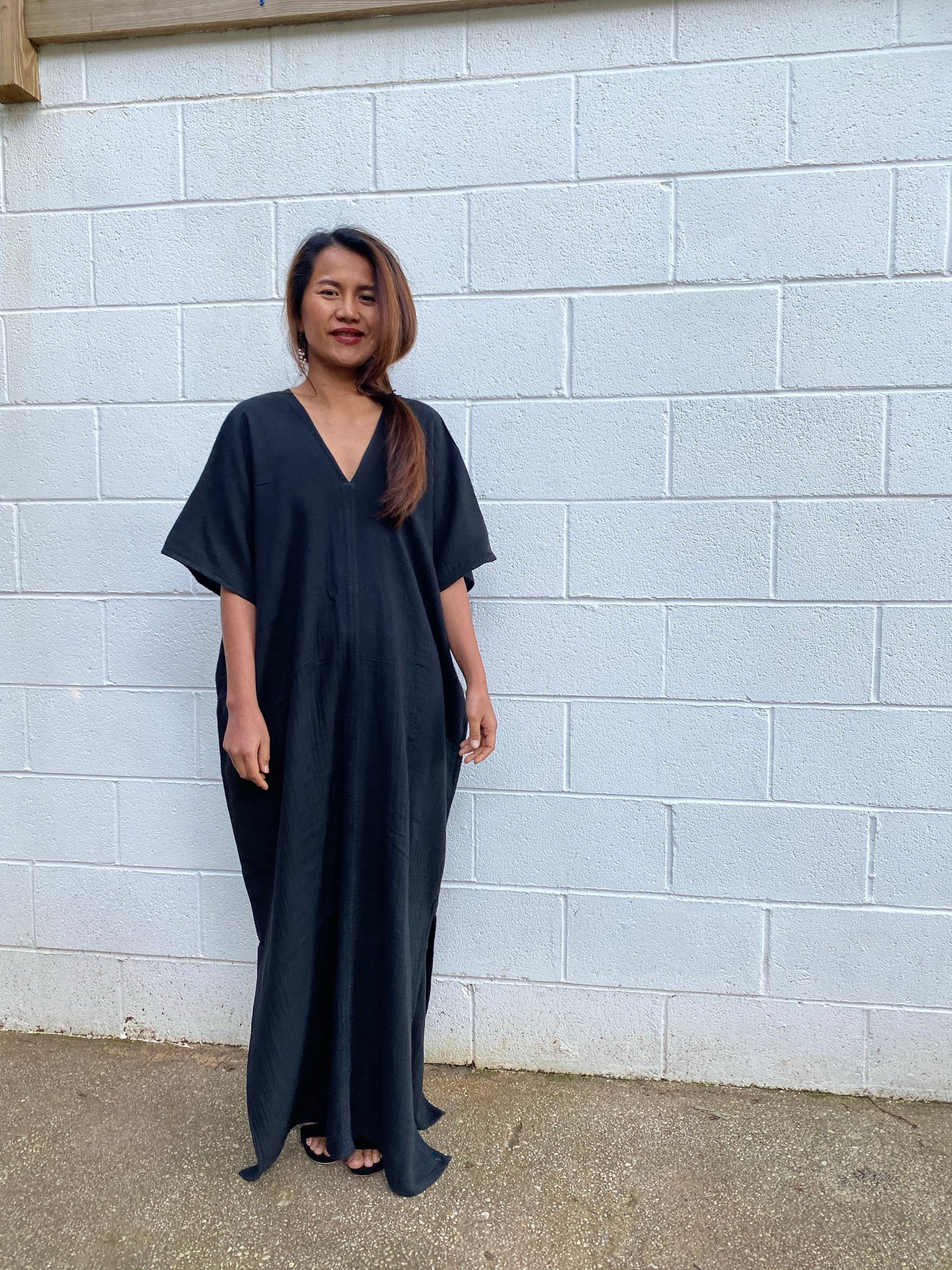 MALA handworks Gloria Double Gauze Cotton Kaftan in Black