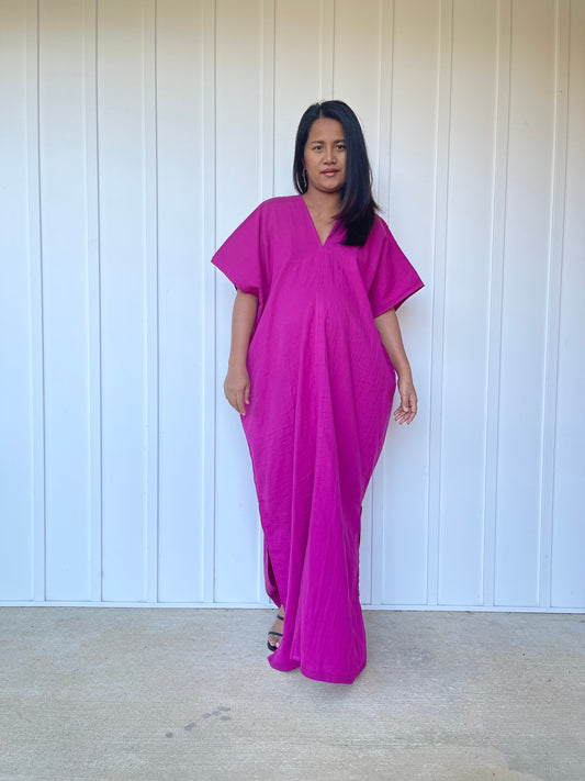 MALA handworks Gloria Double Gauze Cotton Kaftan in Fuchsia Pink