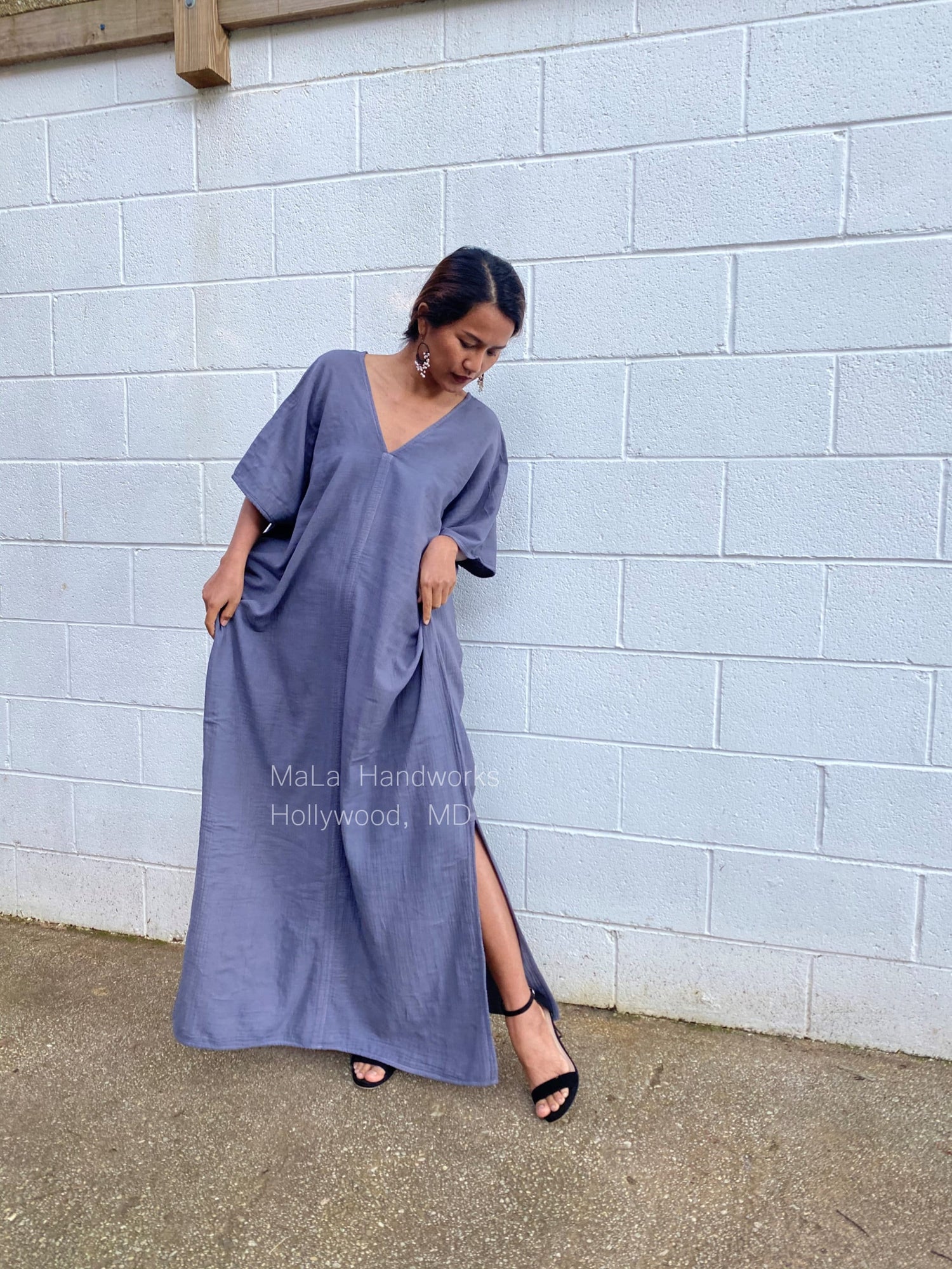 MALA handworks  Gloria Double Gauze Cotton Kaftan in Gray