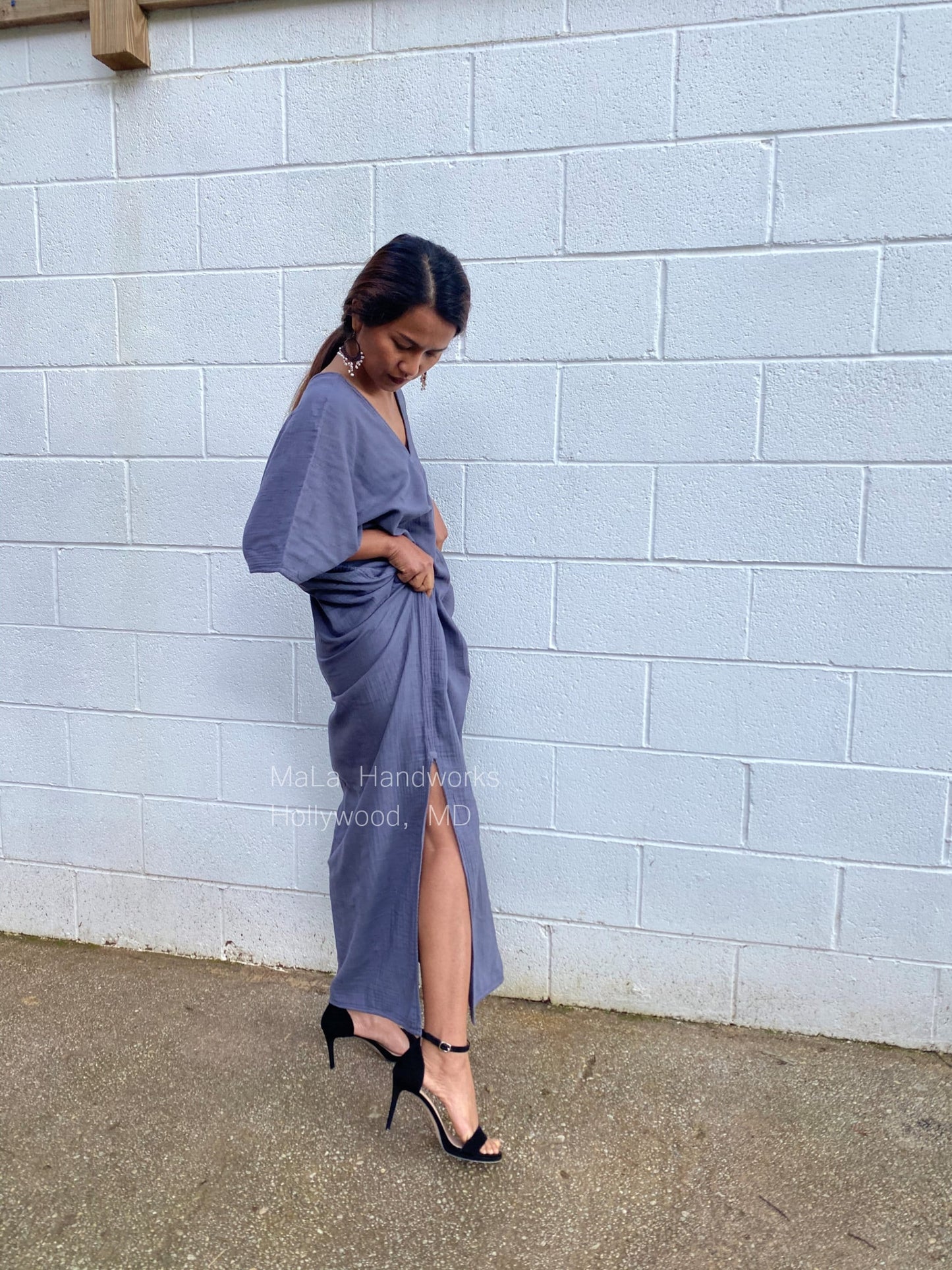 MALA handworks Gloria Double Gauze Cotton Kaftan in Gray