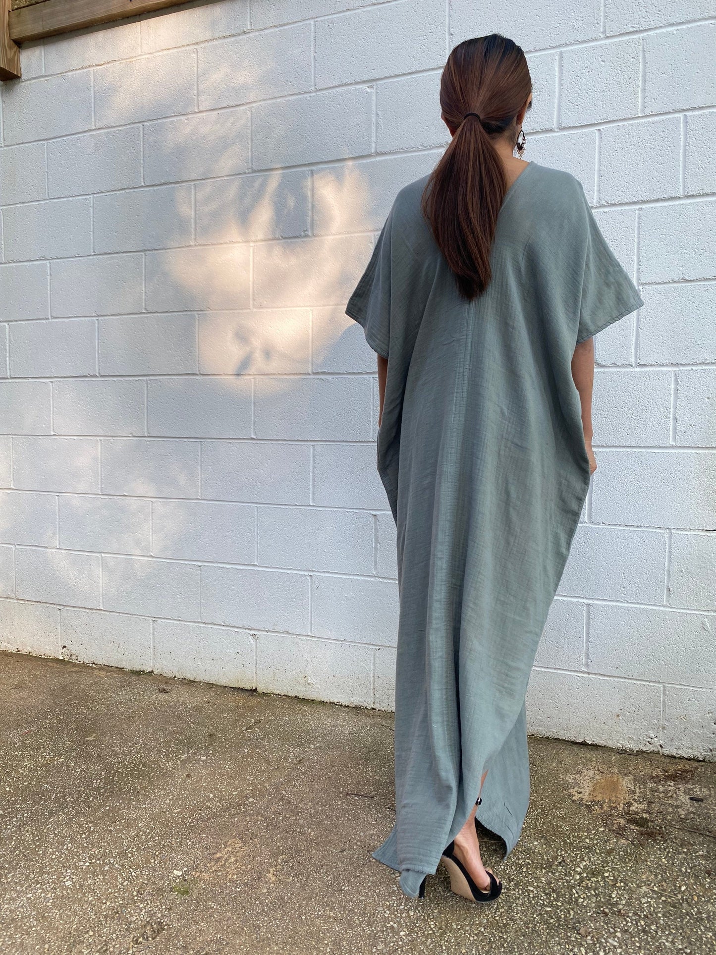MALA handworks Gloria Double Gauze Cotton Kaftan in Green Sage