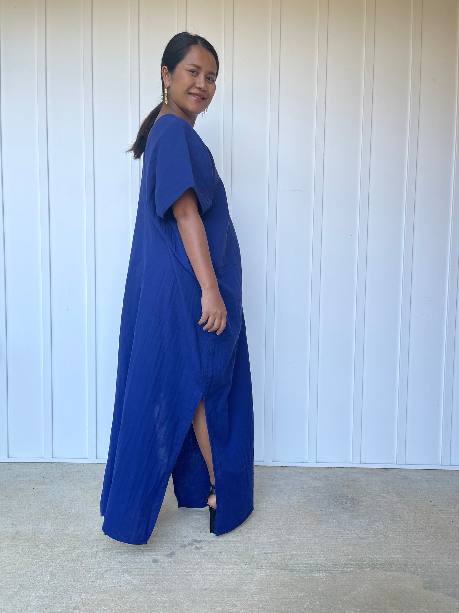 MALA handworks Gloria Double Gauze Cotton Kaftan in Indigo Blue