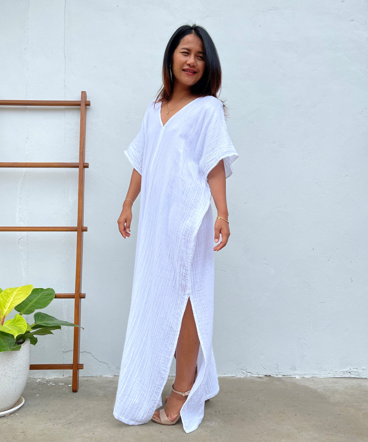 MALA handworks Gloria Double Gauze Cotton Kaftan in Natural White