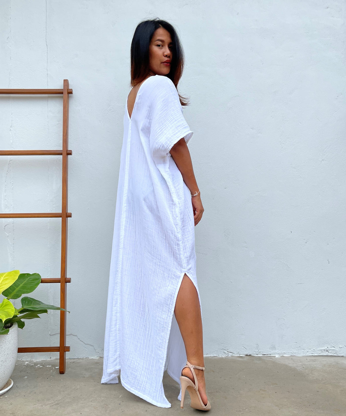 MALA handworks Gloria Double Gauze Cotton Kaftan in Natural White