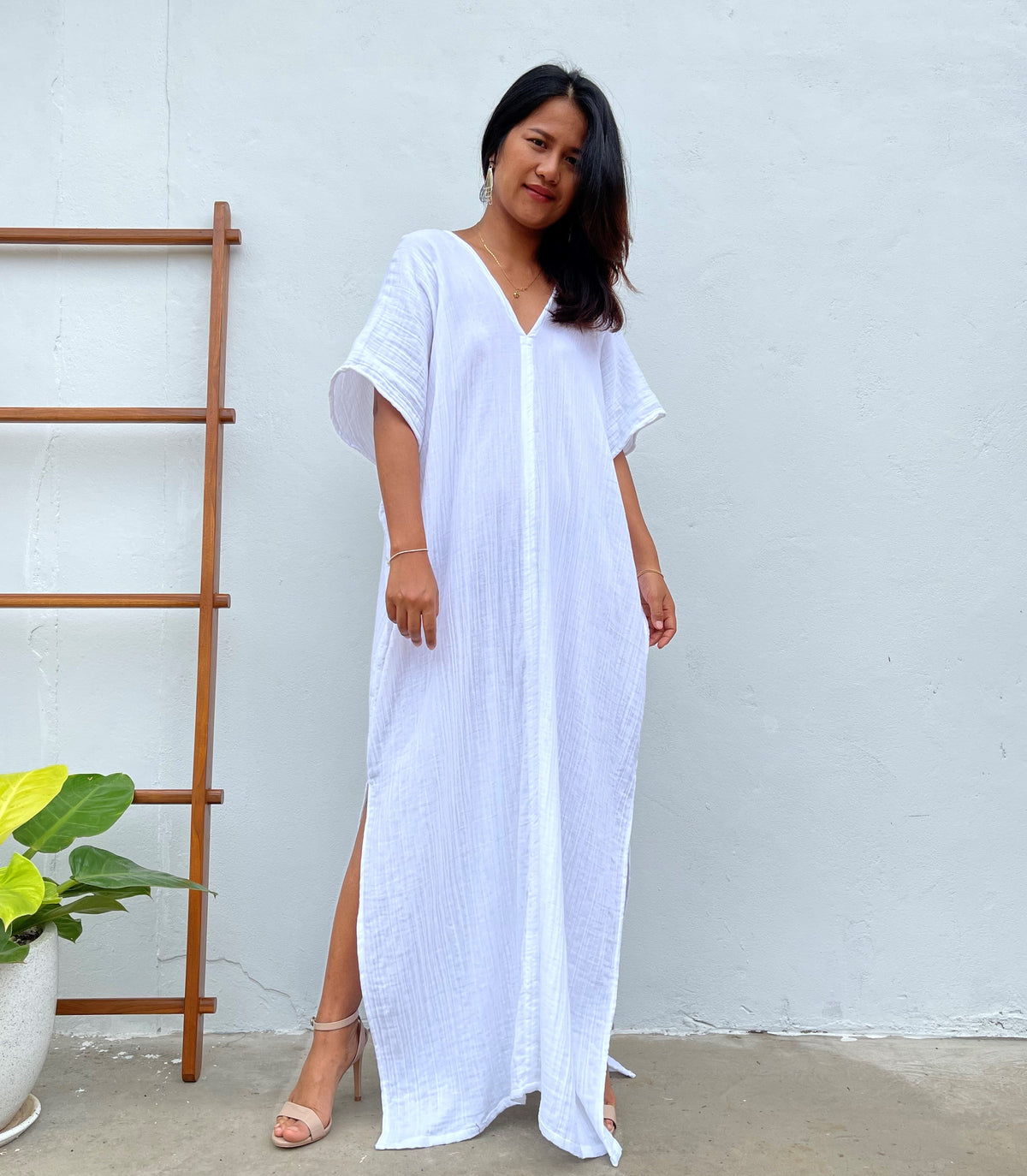MALA handworks Gloria Double Gauze Cotton Kaftan in Natural White