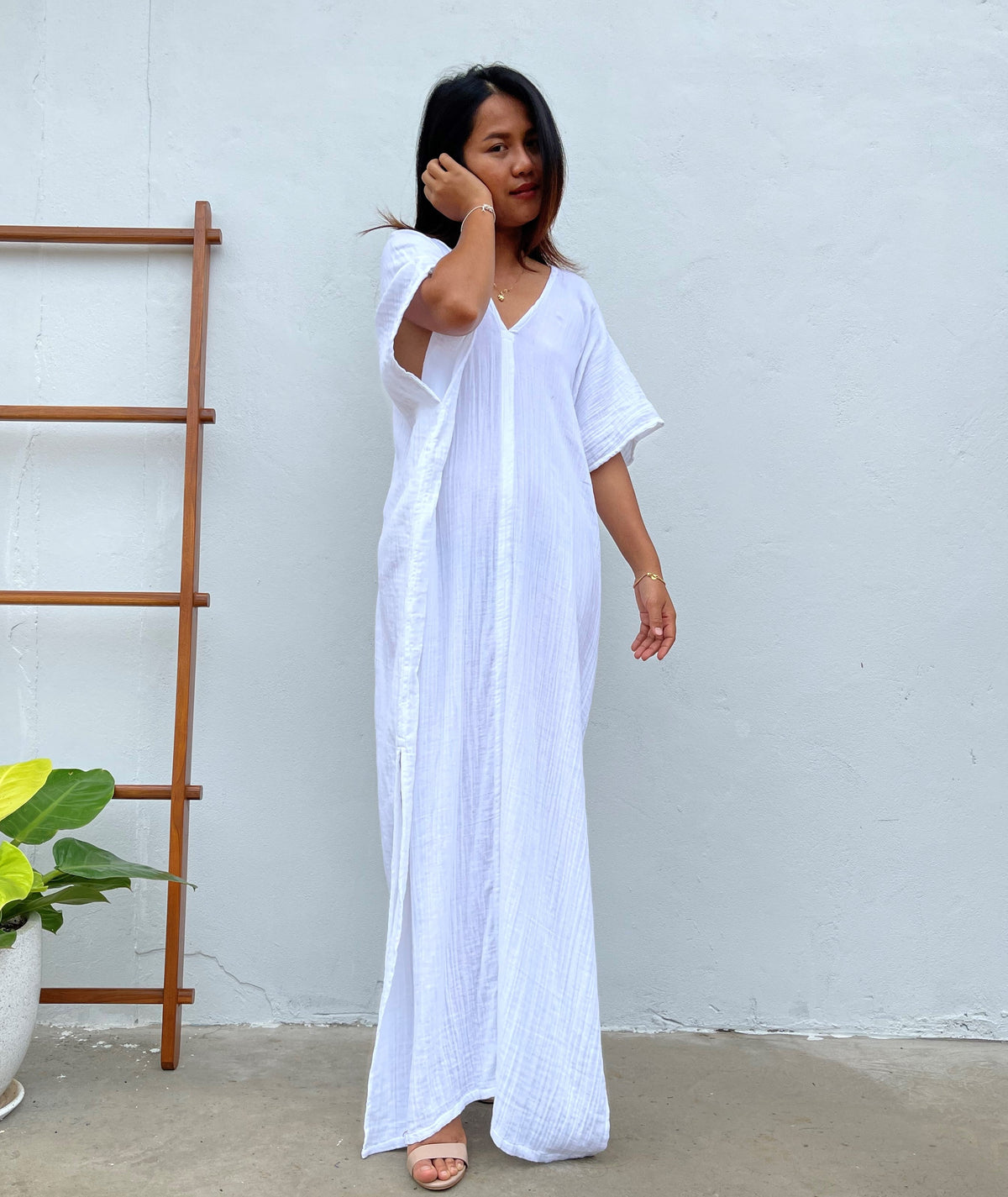 MALA handworks Gloria Double Gauze Cotton Kaftan in Natural White