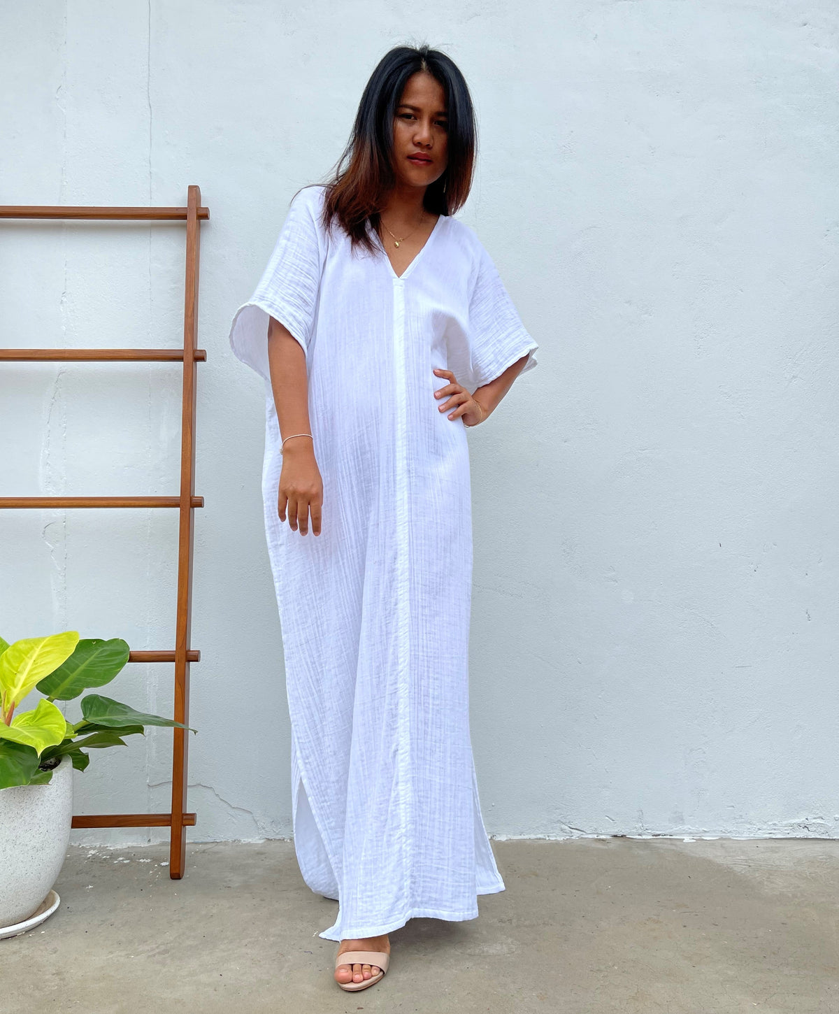 MALA handworks Gloria Double Gauze Cotton Kaftan in Natural White