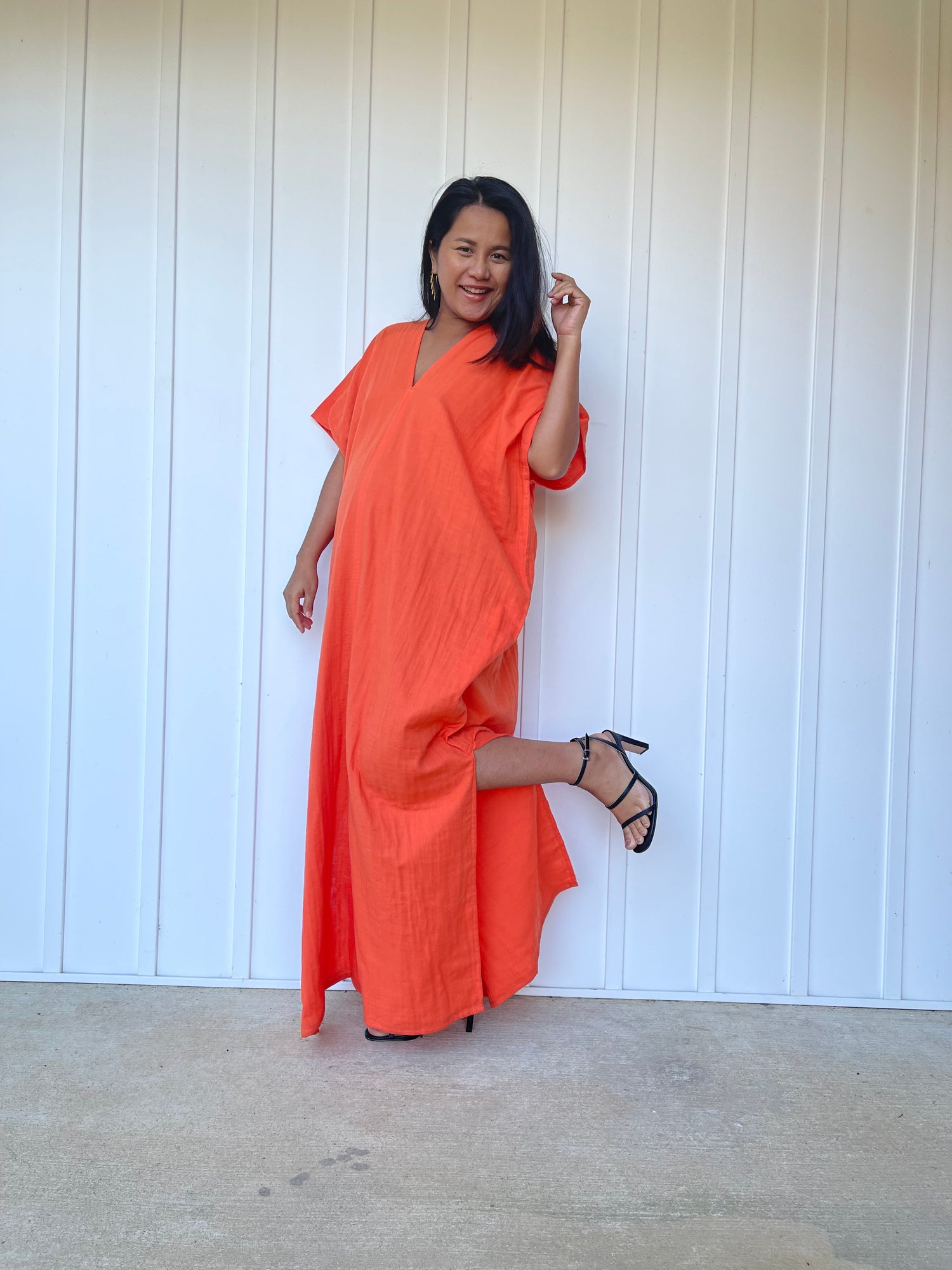 MALA handworks Gloria Double Gauze Cotton Kaftan in Orange