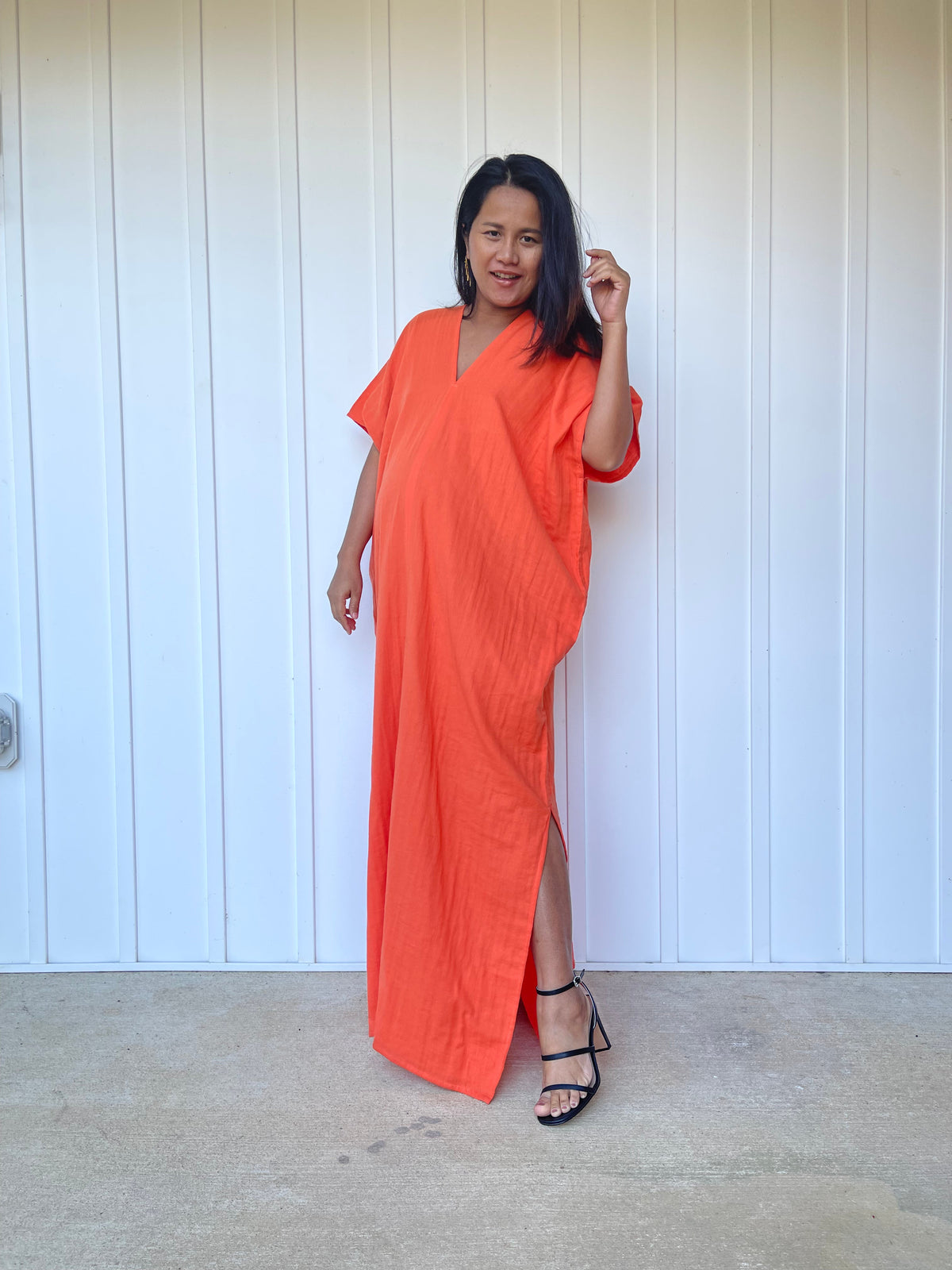 MALA handworks Gloria Double Gauze Cotton Kaftan in Orange