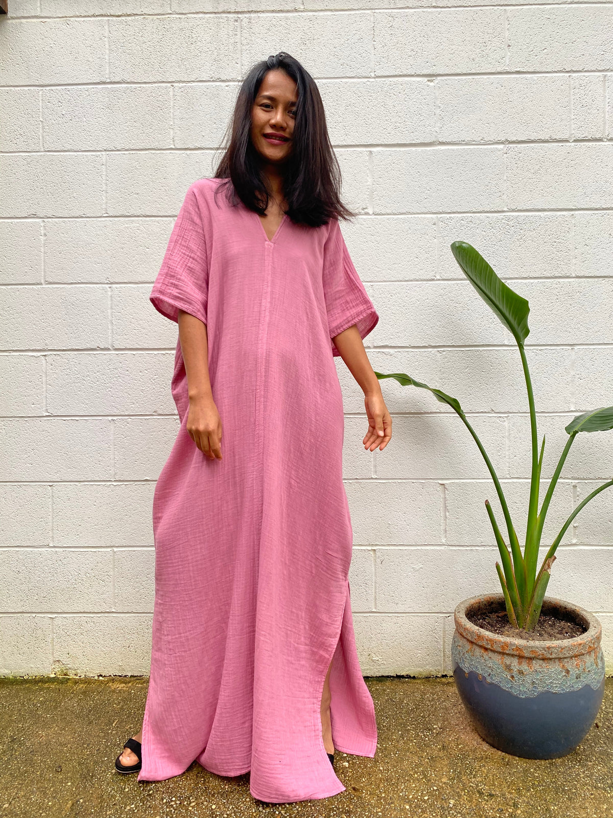 MALA handworks Gloria Double Gauze Cotton Kaftan in Pink