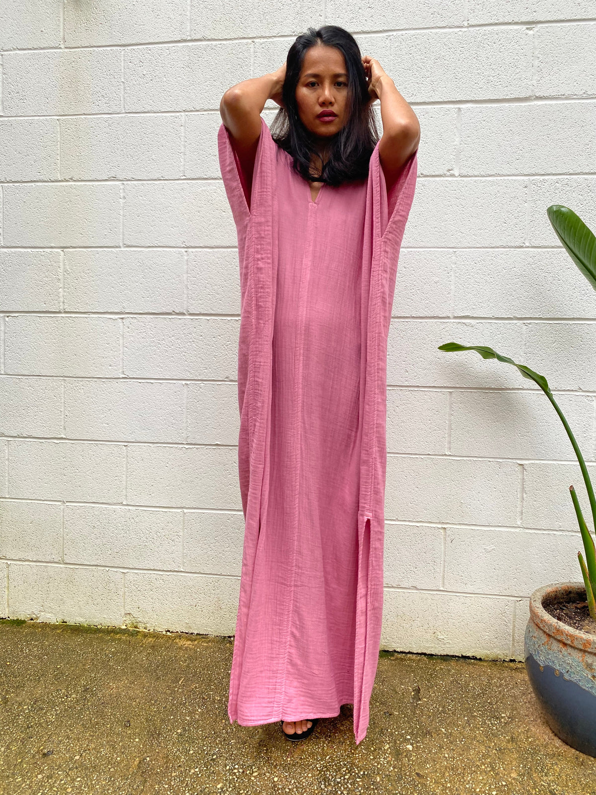 MALA handworks Gloria Double Gauze Cotton Kaftan in Pink
