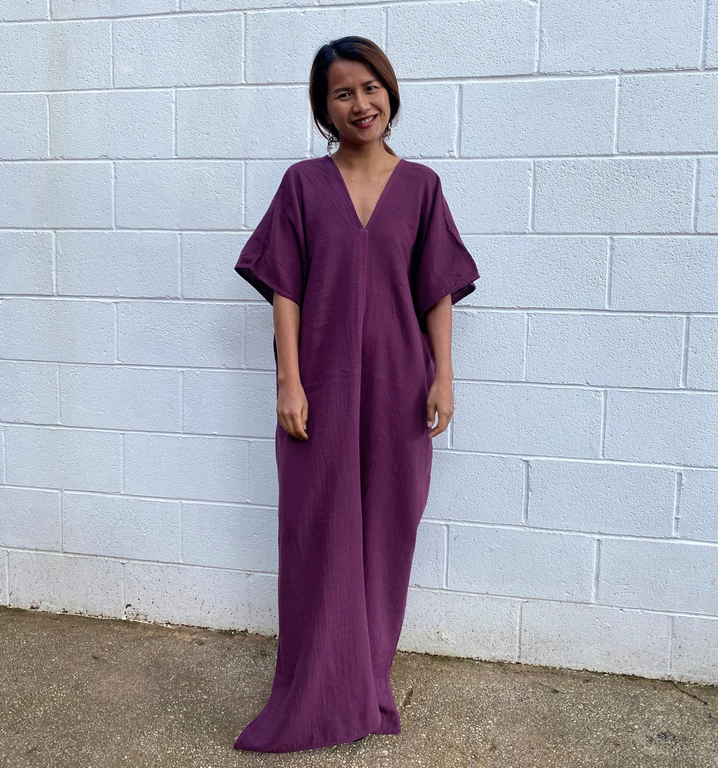 MALA handworks Gloria Double Gauze Cotton Kaftan in Purple Eggplant