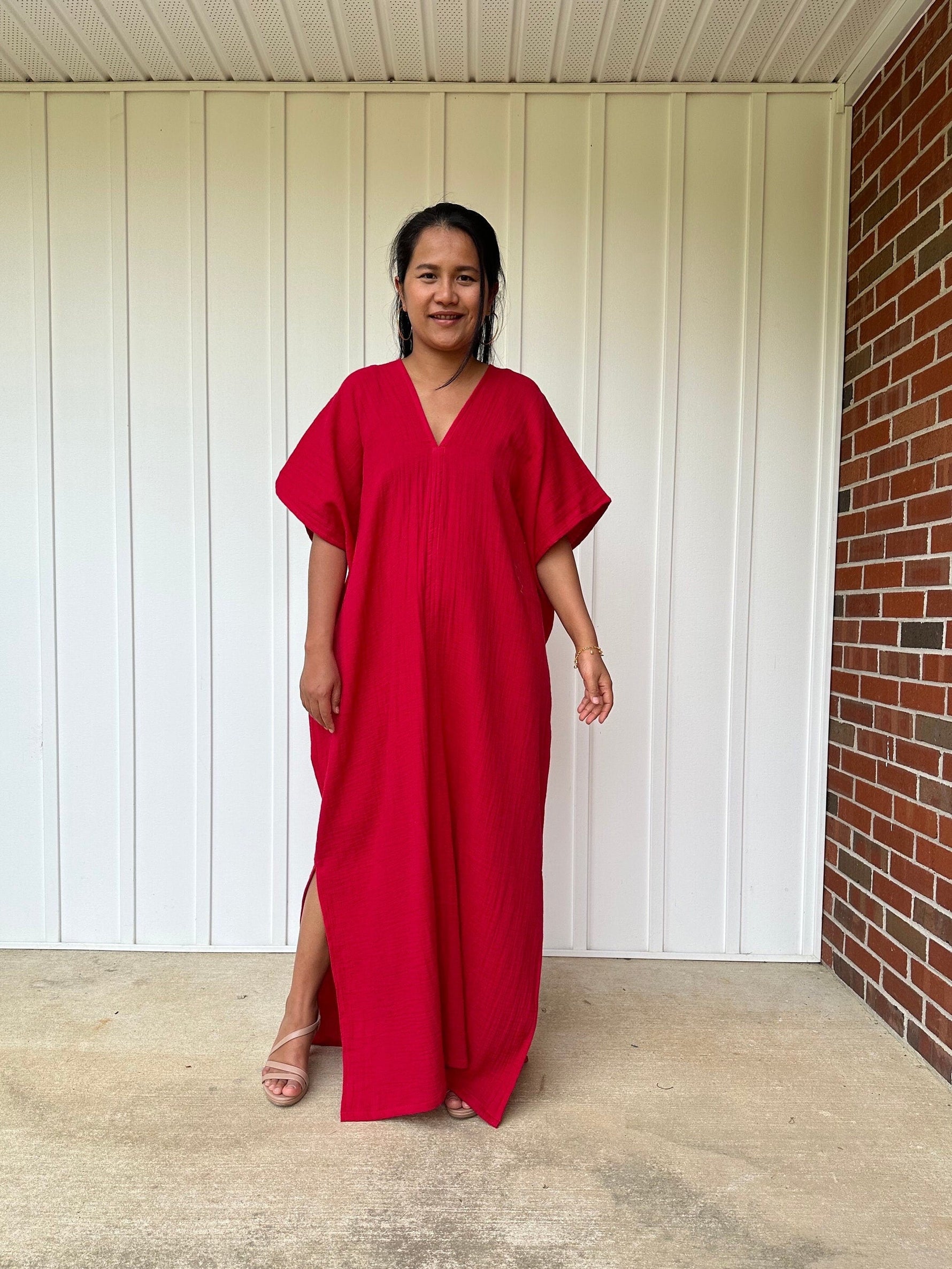MALA handworks Gloria Double Gauze Cotton Kaftan in Rose Red