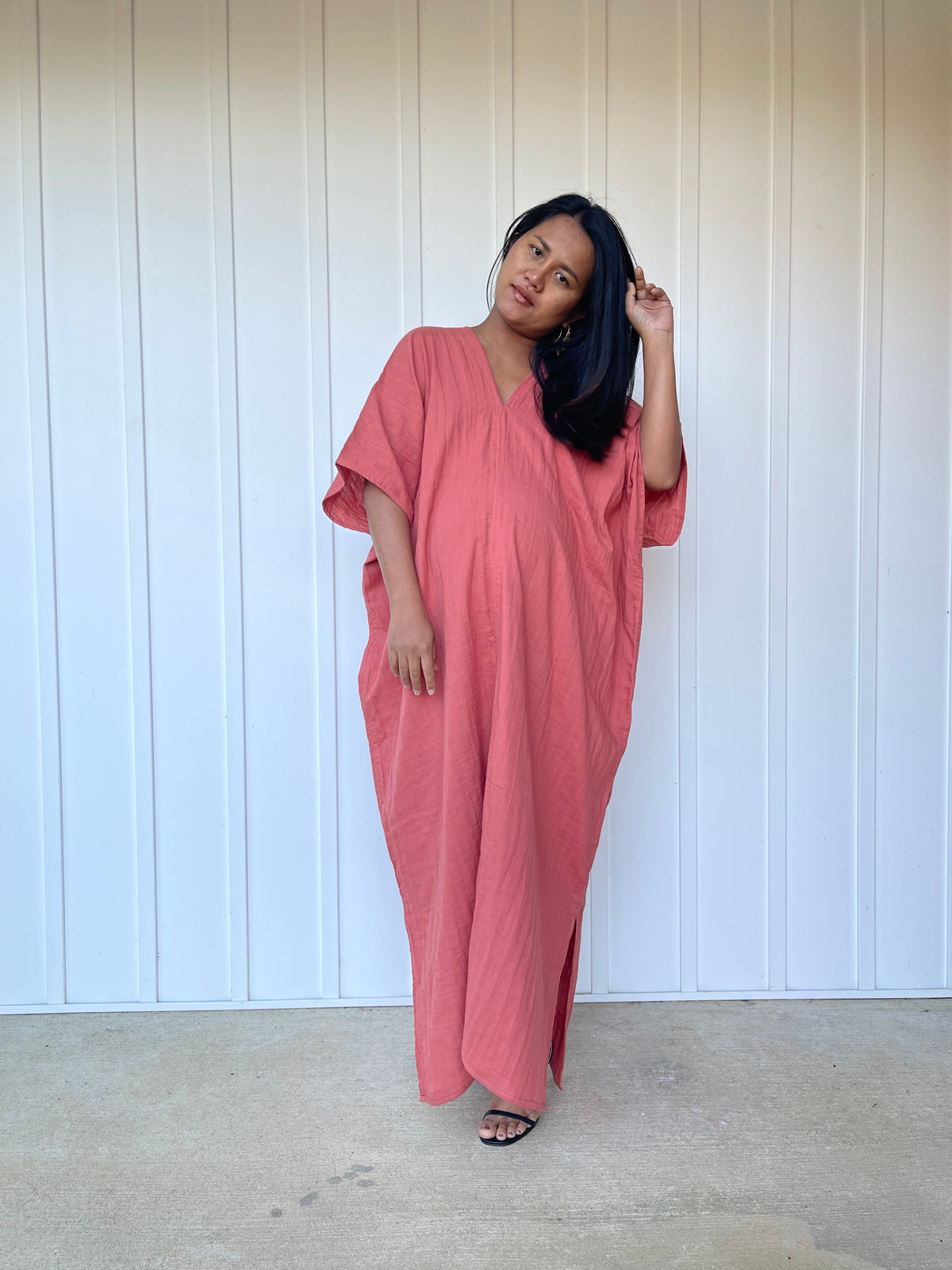 MALA handworks Gloria Double Gauze Cotton Kaftan in Salmon Pink