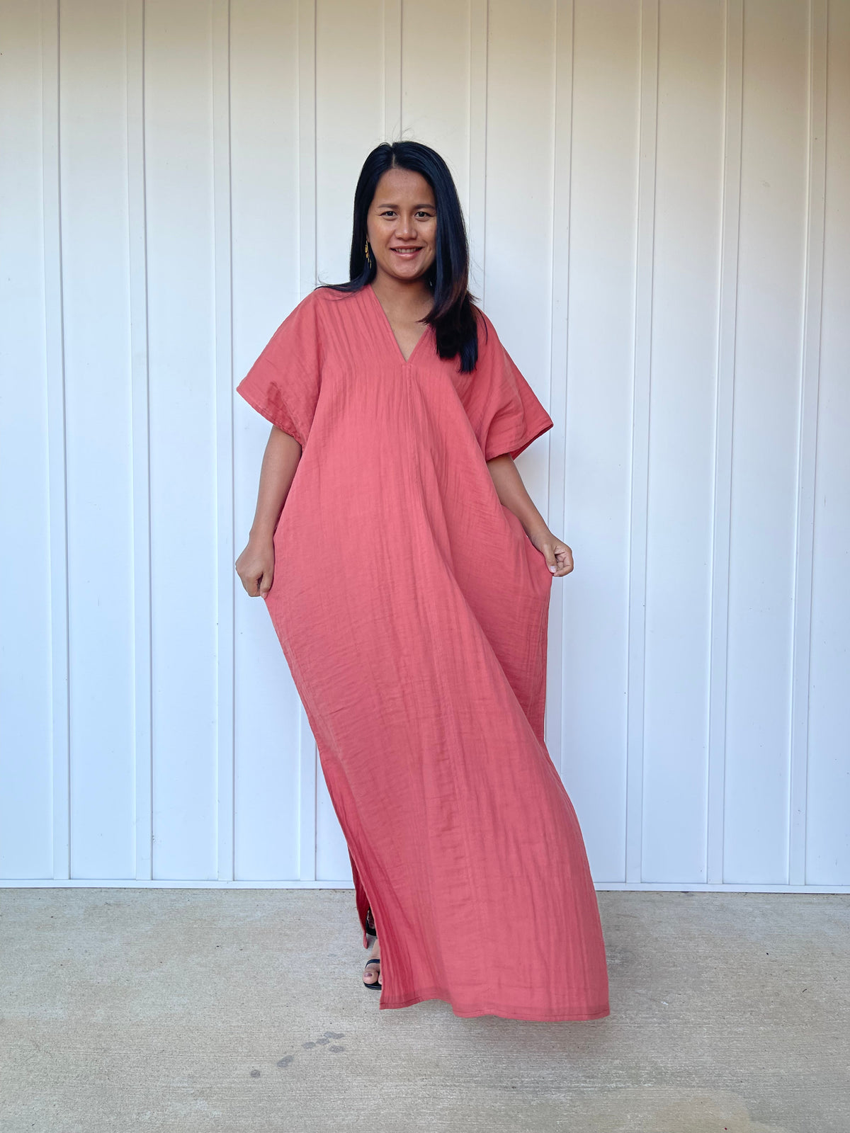 MALA handworks Gloria Double Gauze Cotton Kaftan in Salmon Pink