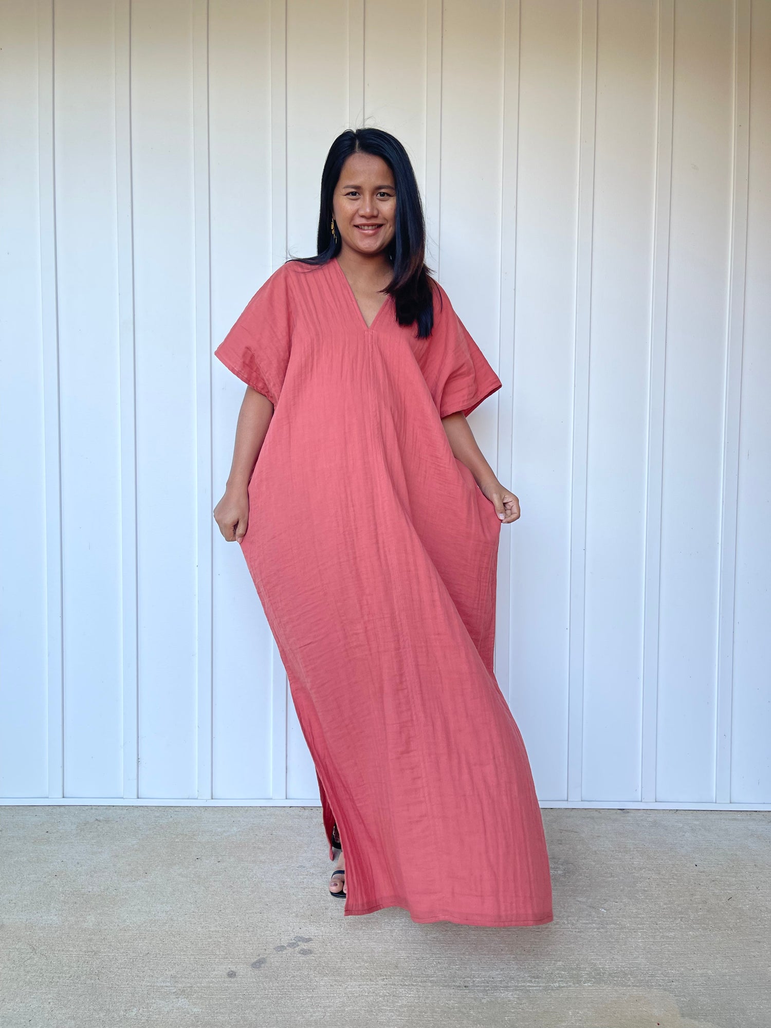 MALA handworks Gloria Double Gauze Cotton Kaftan in Salmon Pink