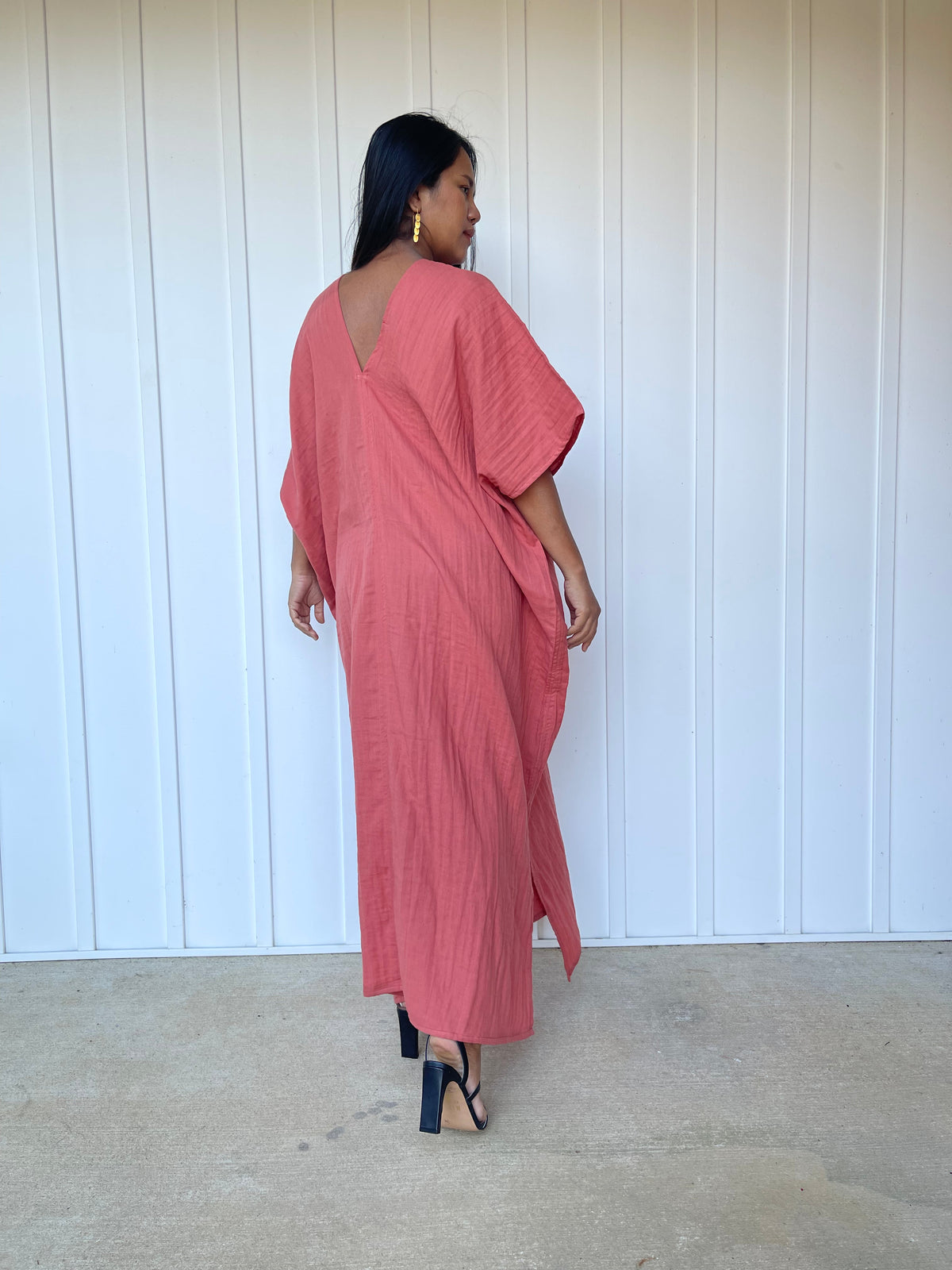 MALA handworks Gloria Double Gauze Cotton Kaftan in Salmon Pink
