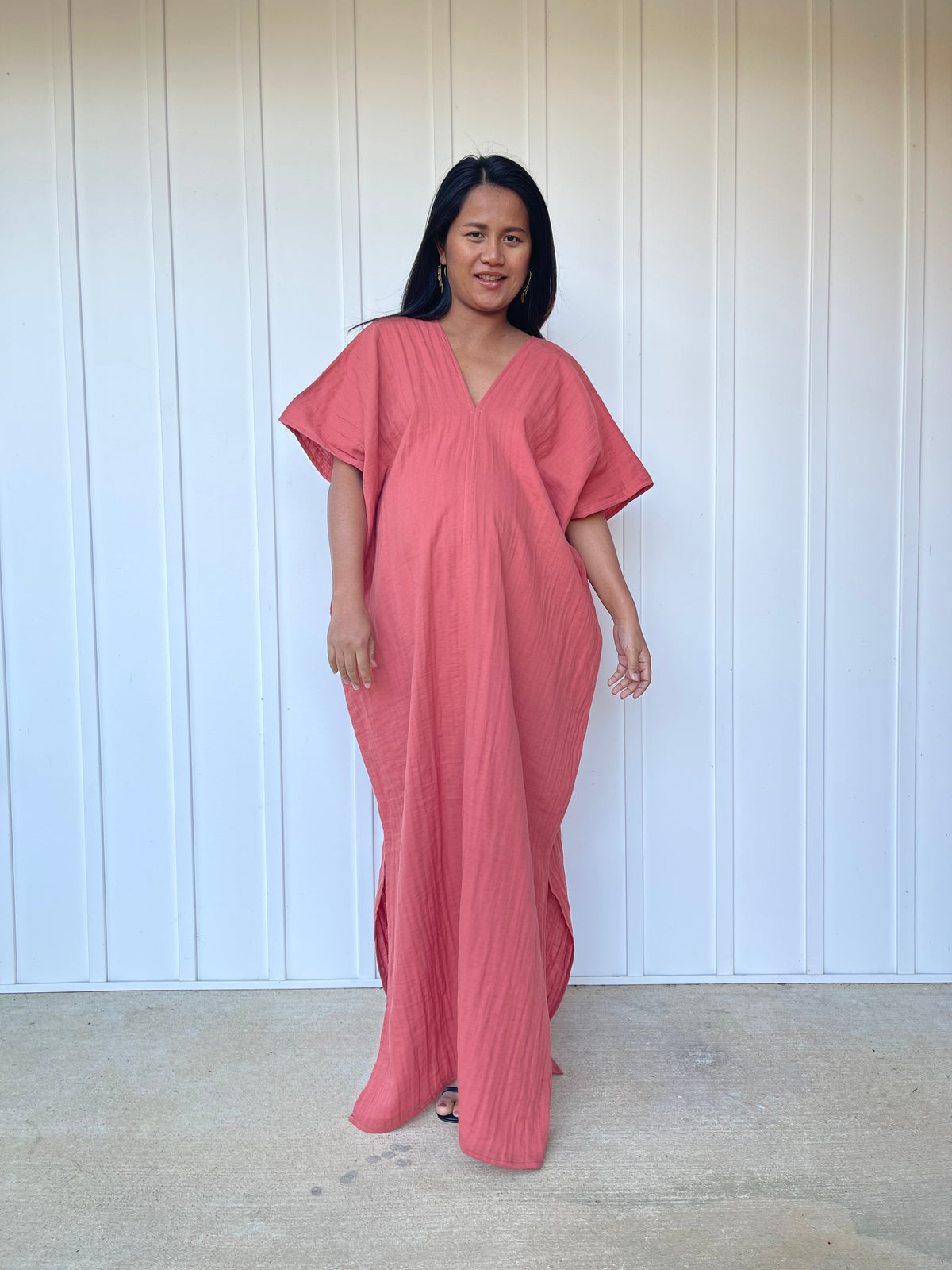 MALA handworks Gloria Double Gauze Cotton Kaftan in Salmon Pink