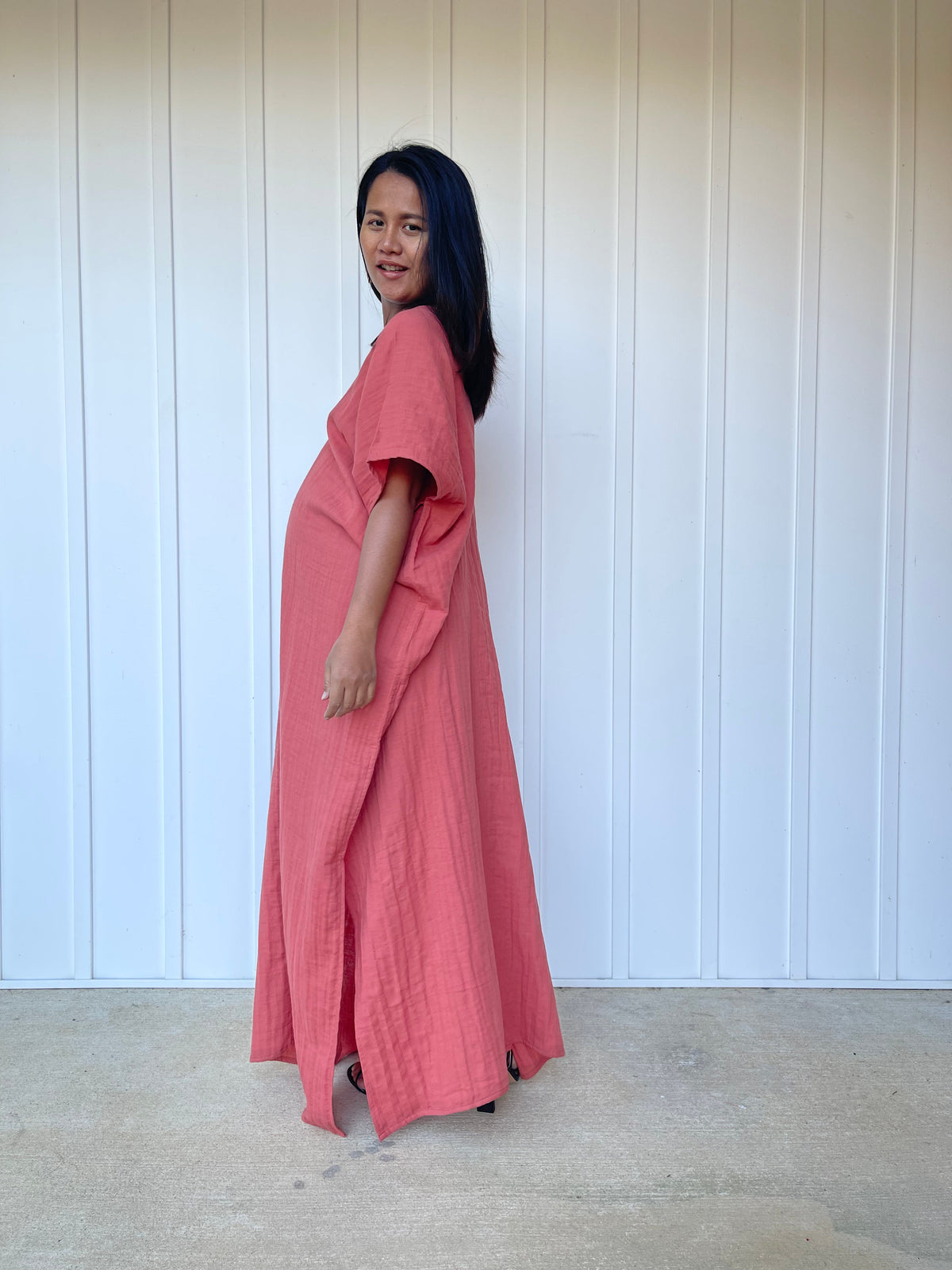 MALA handworks Gloria Double Gauze Cotton Kaftan in Salmon Pink