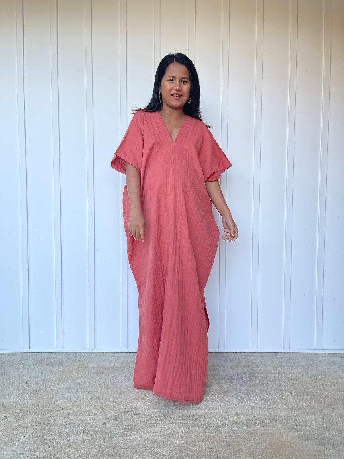 MALA handworks Gloria Double Gauze Cotton Kaftan in Salmon Pink