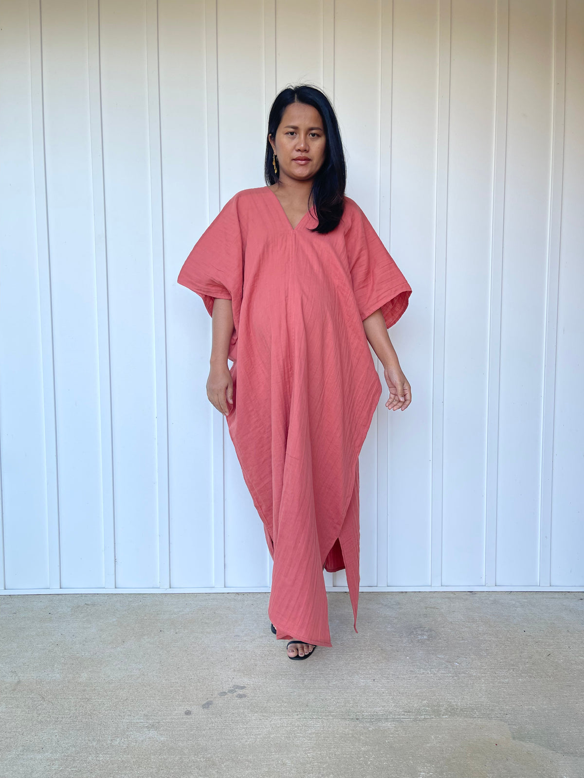MALA handworks Gloria Double Gauze Cotton Kaftan in Salmon Pink