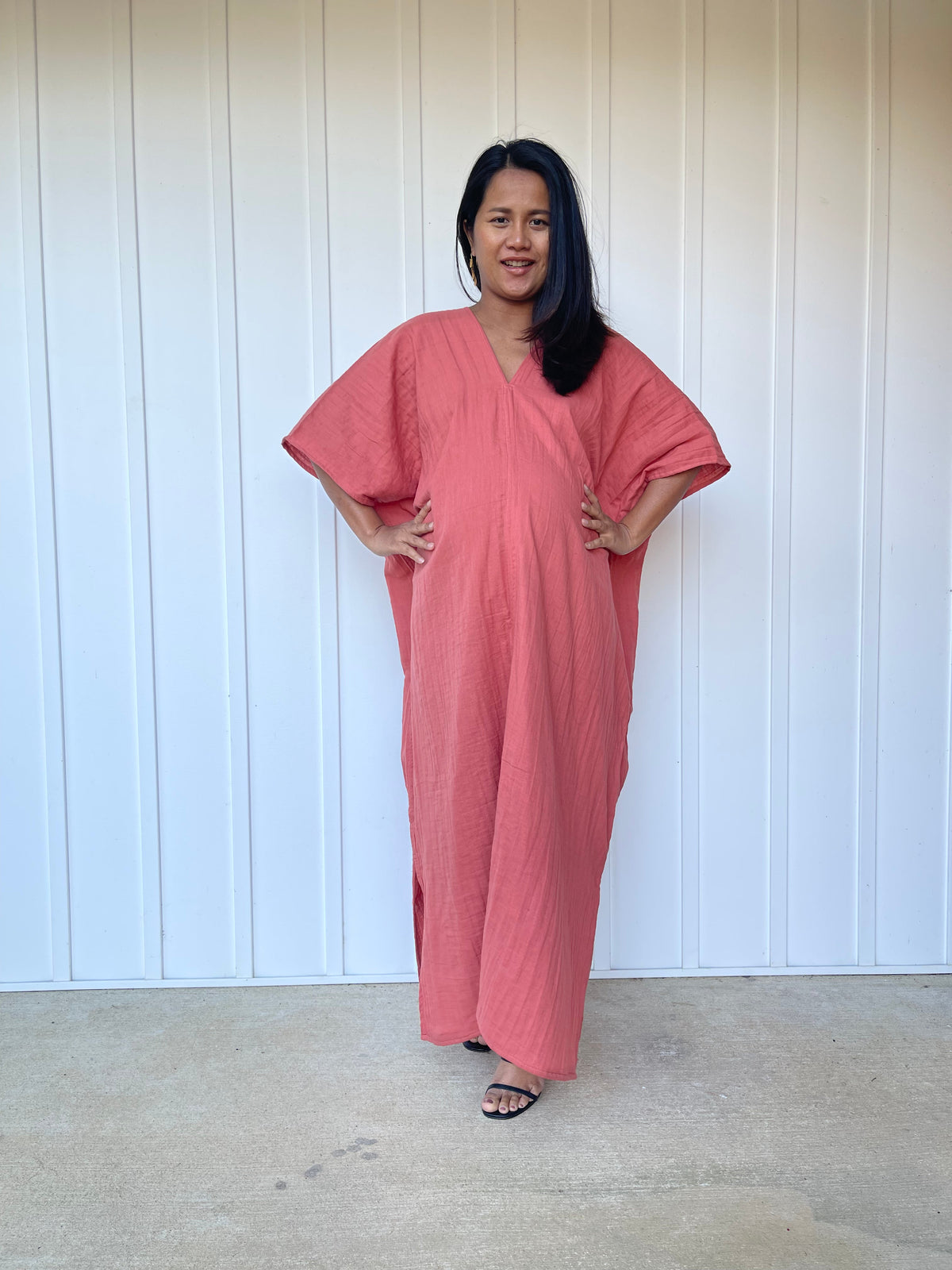 MALA handworks Gloria Double Gauze Cotton Kaftan in Salmon Pink
