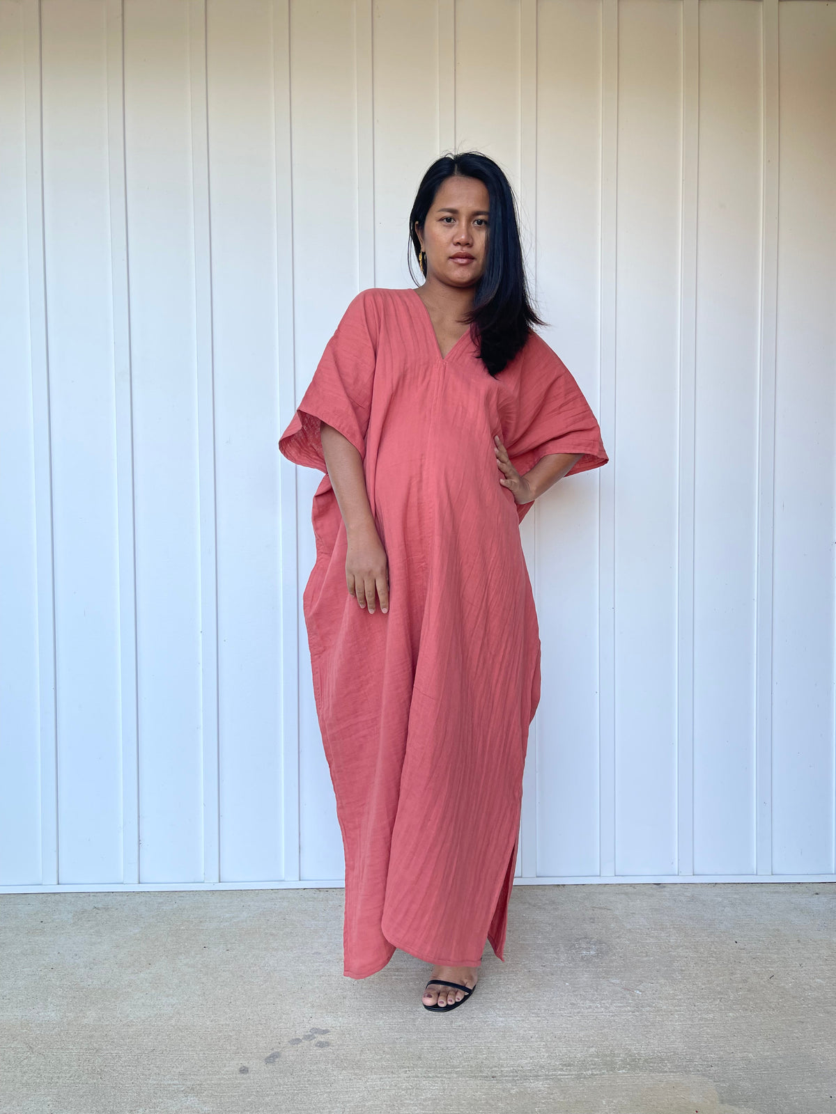 MALA handworks Gloria Double Gauze Cotton Kaftan in Salmon Pink